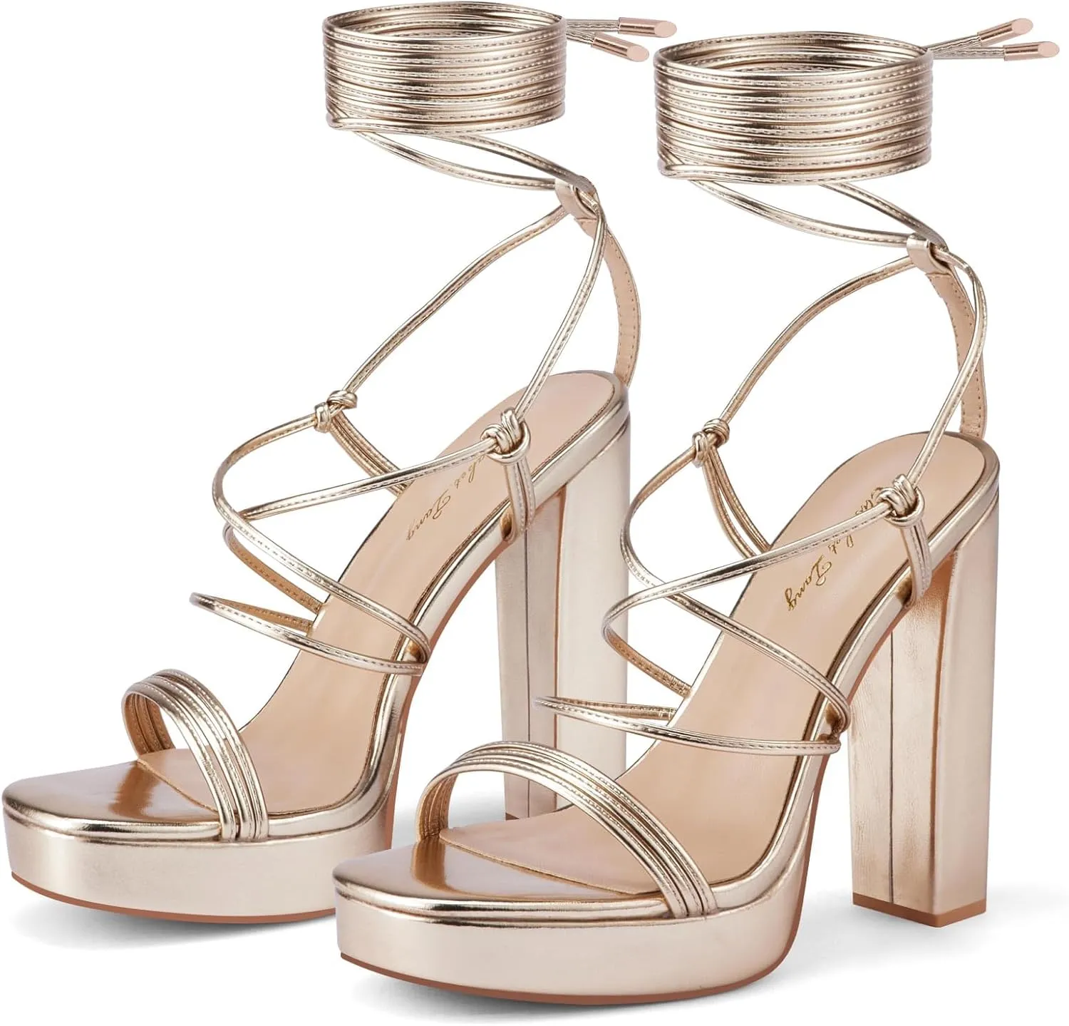 Elisabet Tang Women's Strappy Heeled Sandals, 5 inch Platform Heels Chunky Lace up High Heels Open Toe Party Shoes