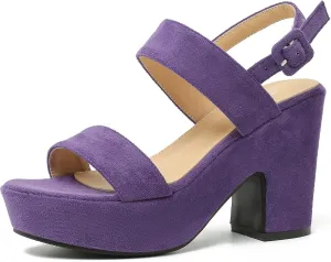 Enelauge Women's Platform Heels Sandals Block Chunky High Heeled Suede Wedges Sandal Open toe Ankle Strap Wedding Party Dress Pumps