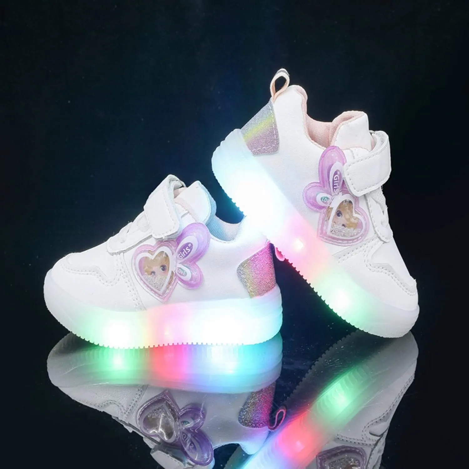 EnJoCho Girls Comfortable Shoes Princess Shoes Cartoon LED Lights Small And Medium Girls Fashion Board Shoes Children