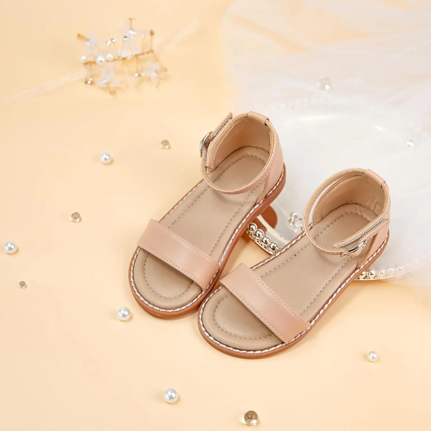 ESTINE Toddler/Little Kid Girls Dress Cross Strappy Open Toe Sandals Princess Flats Summer Flower Girl Shoes