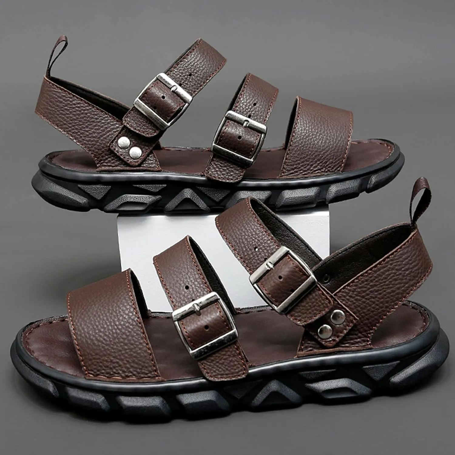 Fashion Summer Sandals for Men, Casual Handmade Fisherman Shoes, Open Toe Soft Beach Shoes with Buckle