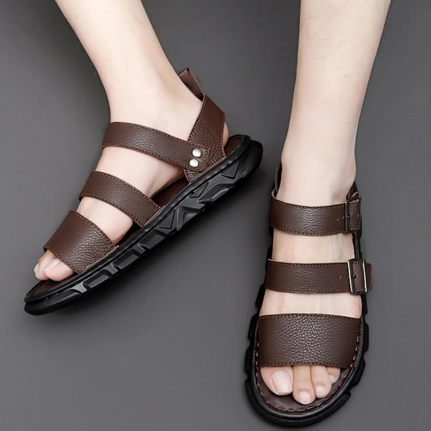 Fashion Summer Sandals for Men, Casual Handmade Fisherman Shoes, Open Toe Soft Beach Shoes with Buckle