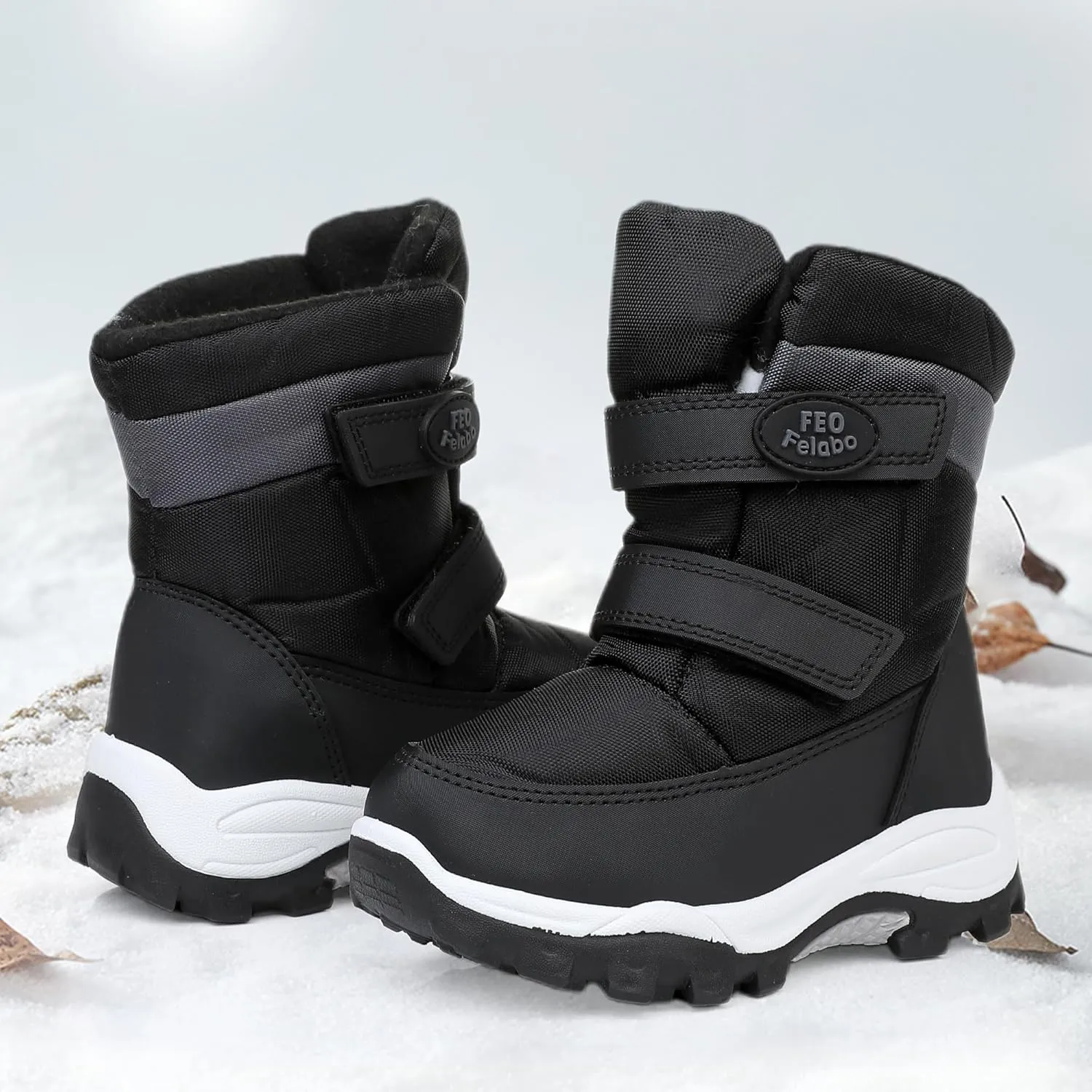 Felabo Toddler Snow Boots for Boys Girls Water Resistant Warm Winter Boots with Non Slip Sole Easy On Side Zipper Closure (Toddler/Little Kid)