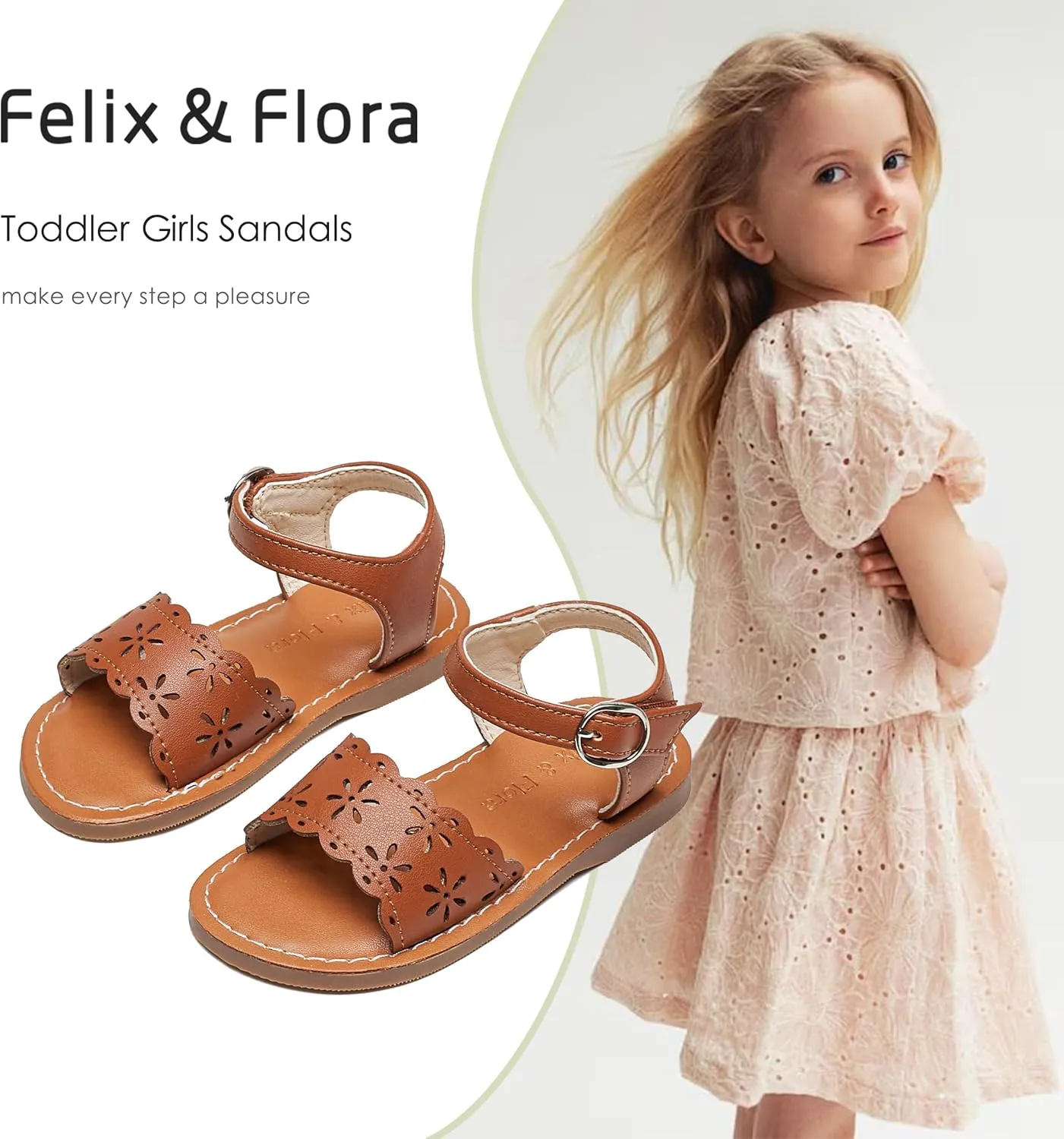 Felix & Flora Toddler Girl Sandals - Little Girl Easter Summer Dress Shoes Lightweight Open Toe Beach Holiday.