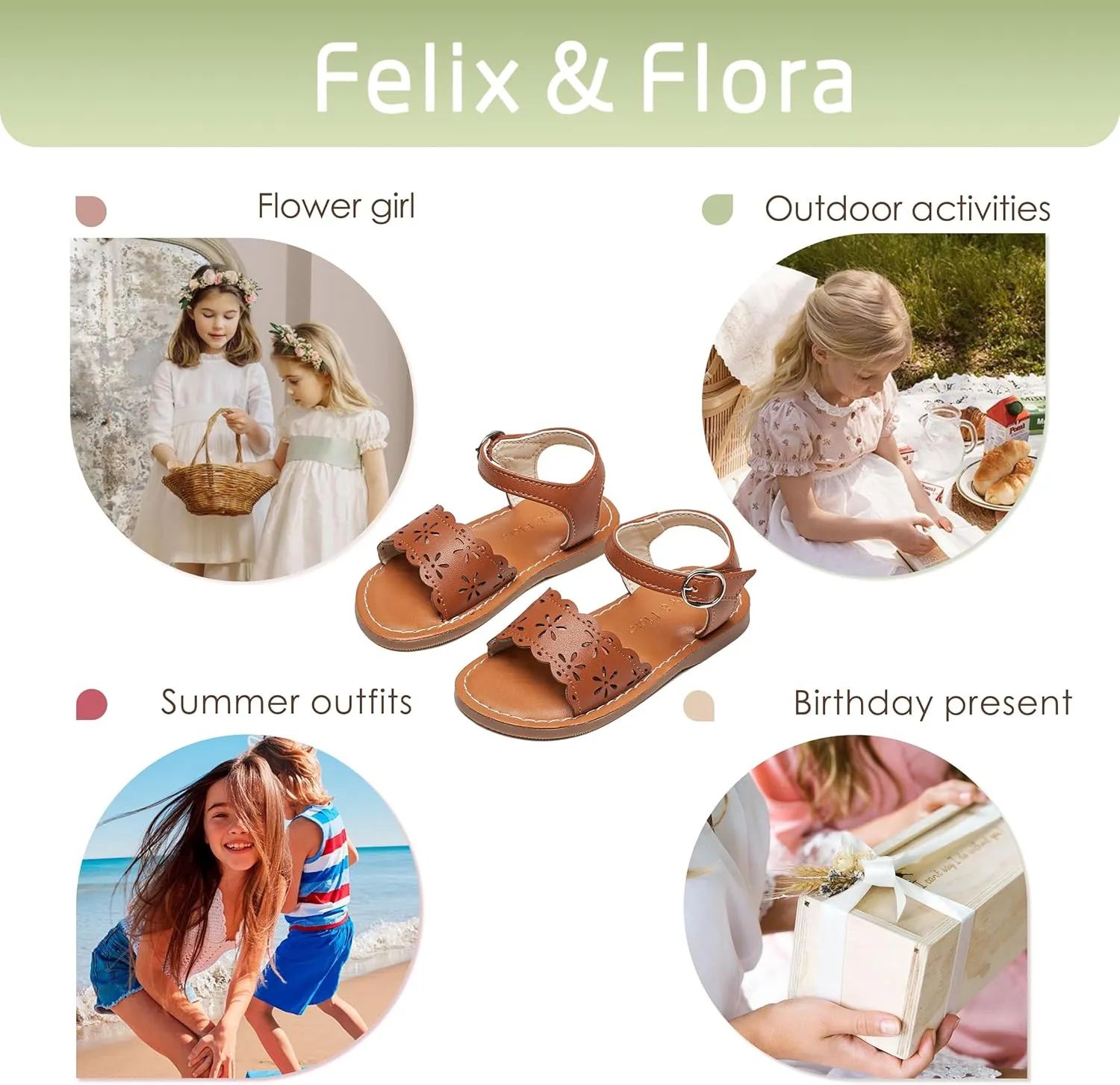 Felix & Flora Toddler Girl Sandals - Little Girl Easter Summer Dress Shoes Lightweight Open Toe Beach Holiday.