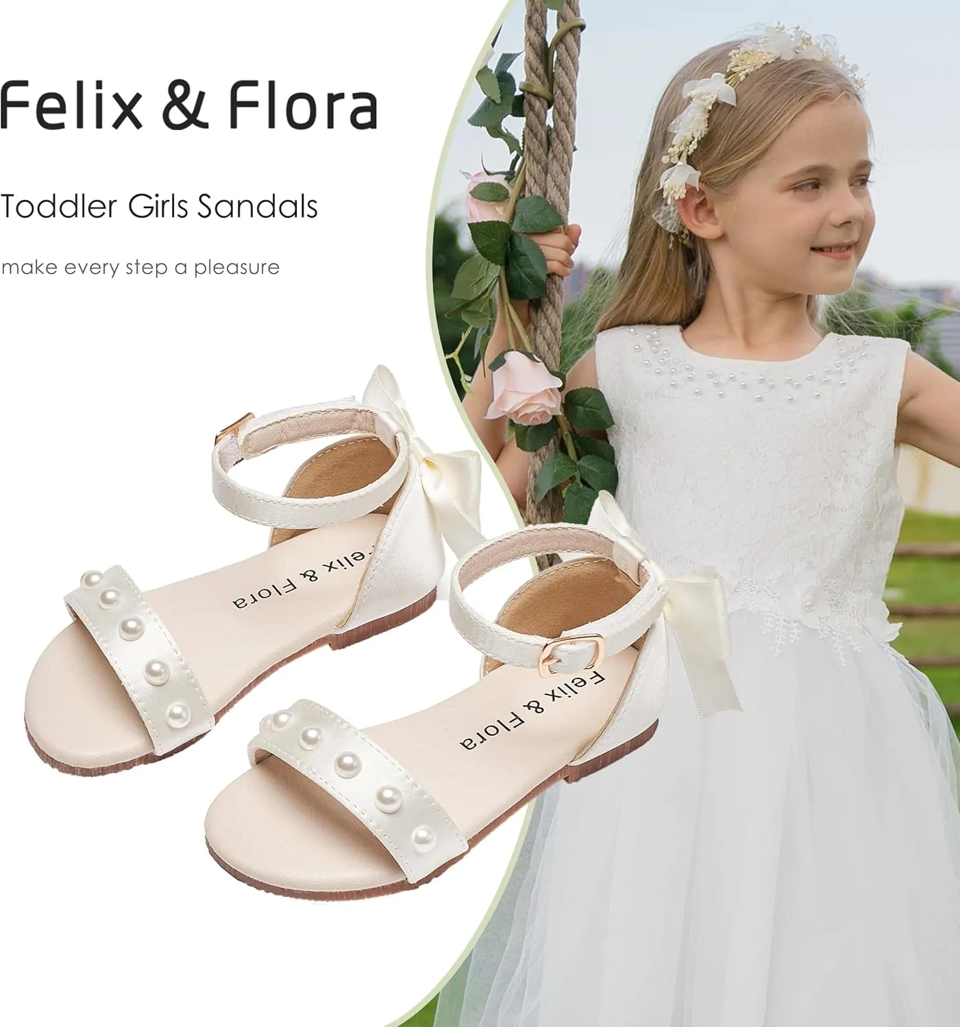 Felix & Flora Toddler Girl Sandals Open Toe Summer Flower Girl Dress Shoes