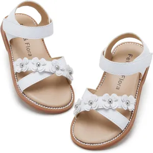 Felix & Flora Toddler Girls Sandals Soft Rubber Flats Summer Baby Flower Girl Shoes.