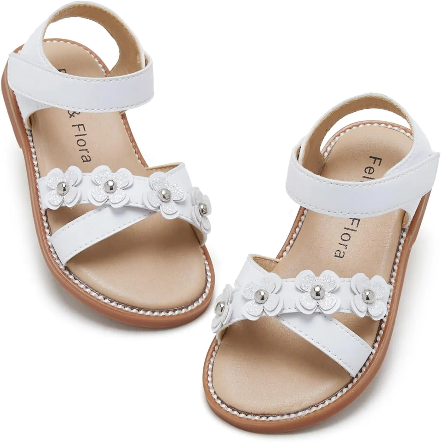 Felix & Flora Toddler Girls Sandals Soft Rubber Flats Summer Baby Flower Girl Shoes.