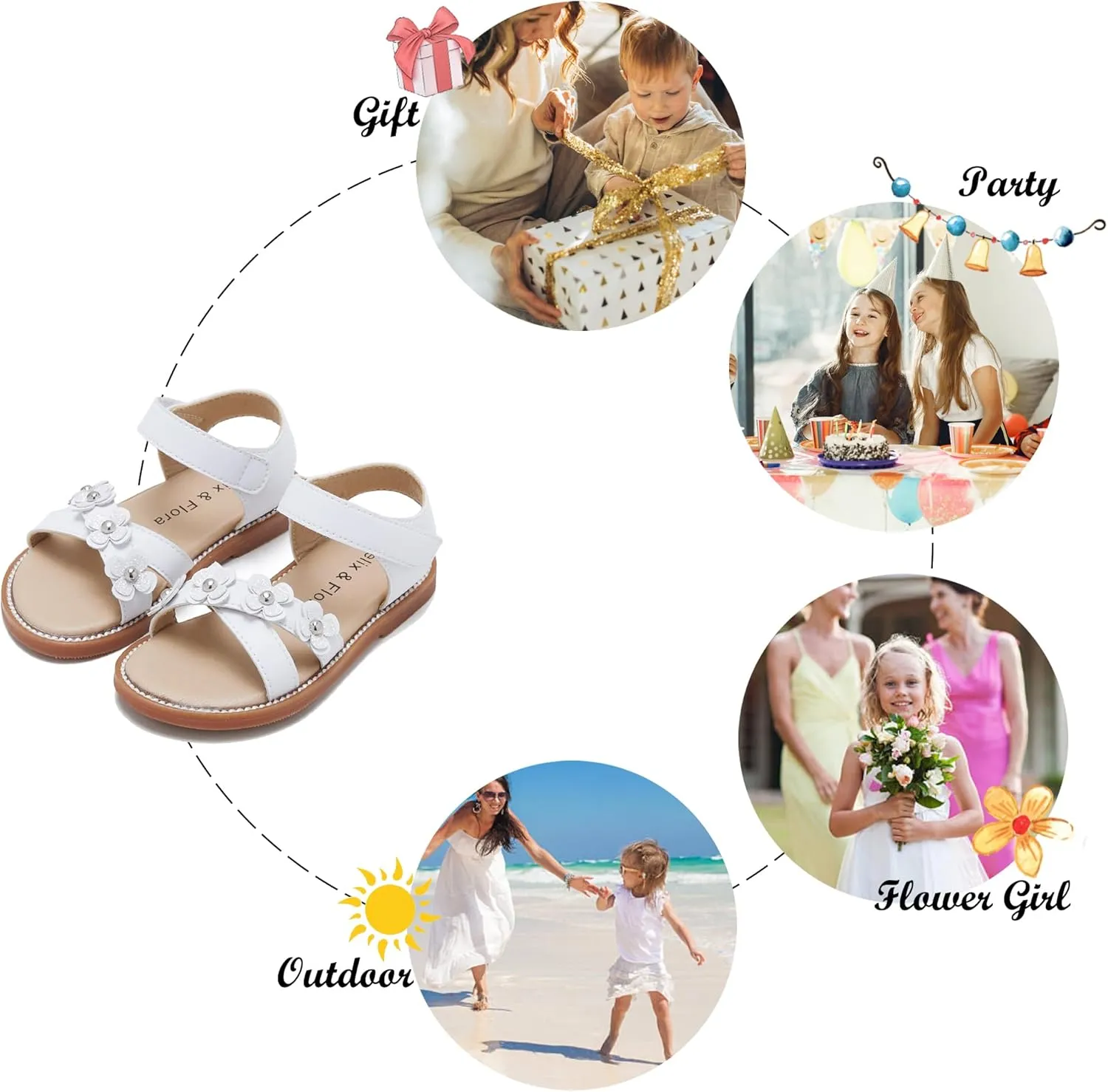 Felix & Flora Toddler Girls Sandals Soft Rubber Flats Summer Baby Flower Girl Shoes.