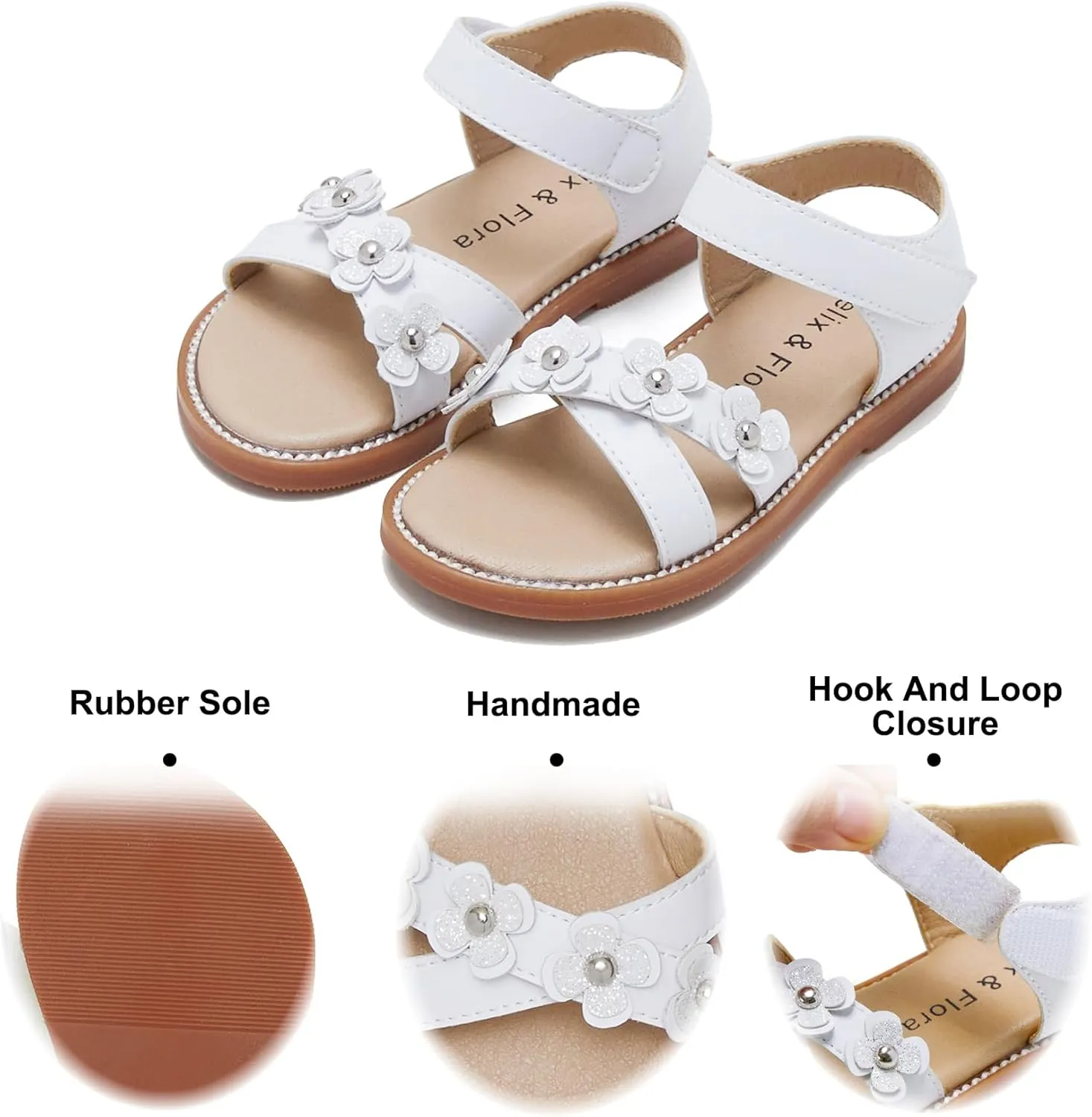 Felix & Flora Toddler Girls Sandals Soft Rubber Flats Summer Baby Flower Girl Shoes.