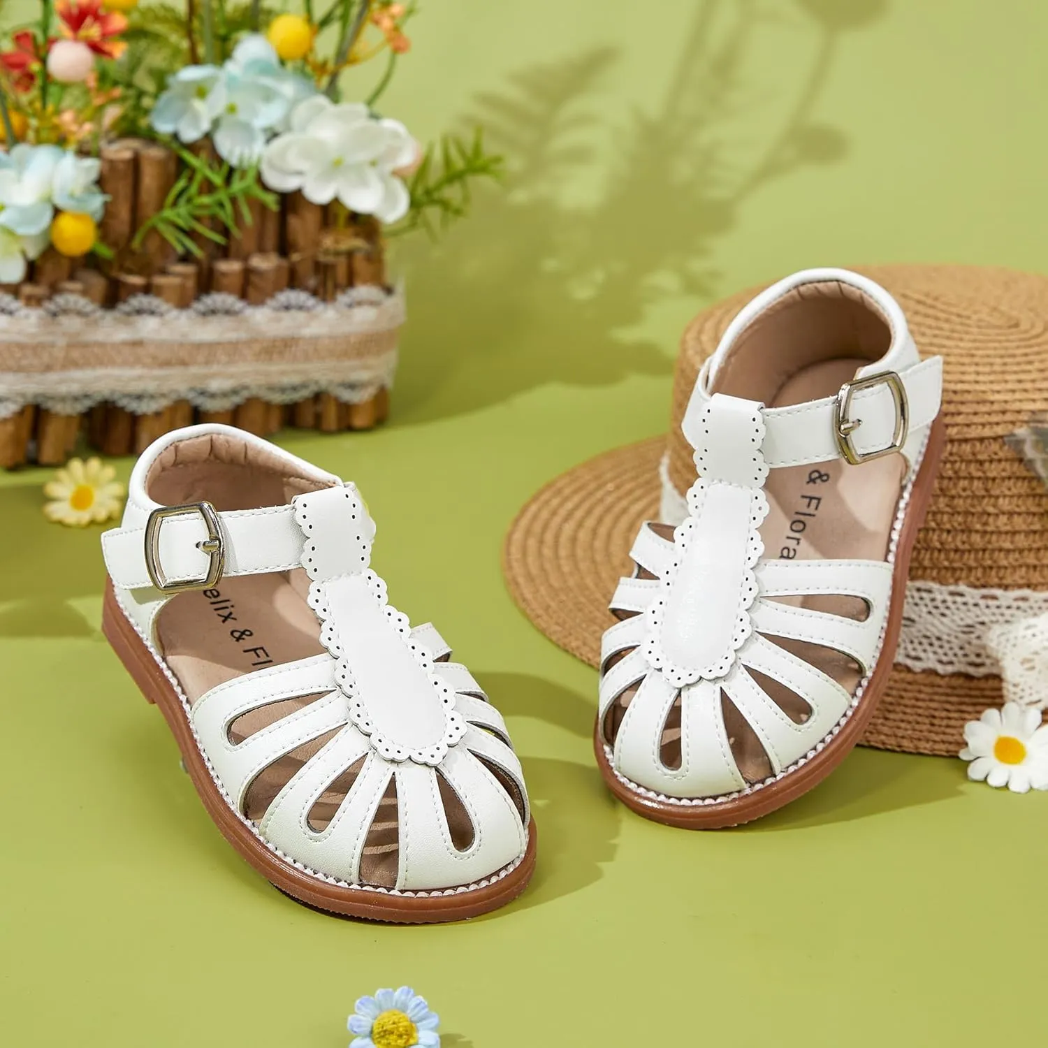 Felix & Flora Toddler Girls Sandals Soft Rubber Princess Flat Shoes Summer Flower Girl Shoes
