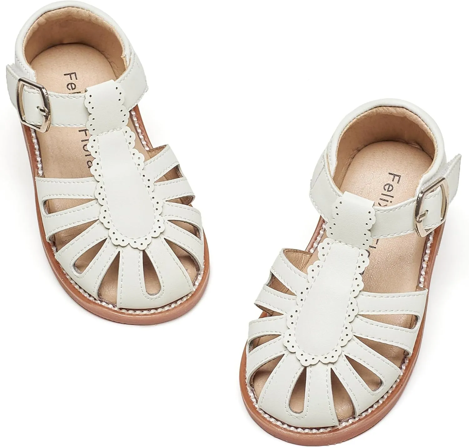 Felix & Flora Toddler Girls Sandals Soft Rubber Princess Flat Shoes Summer Flower Girl Shoes
