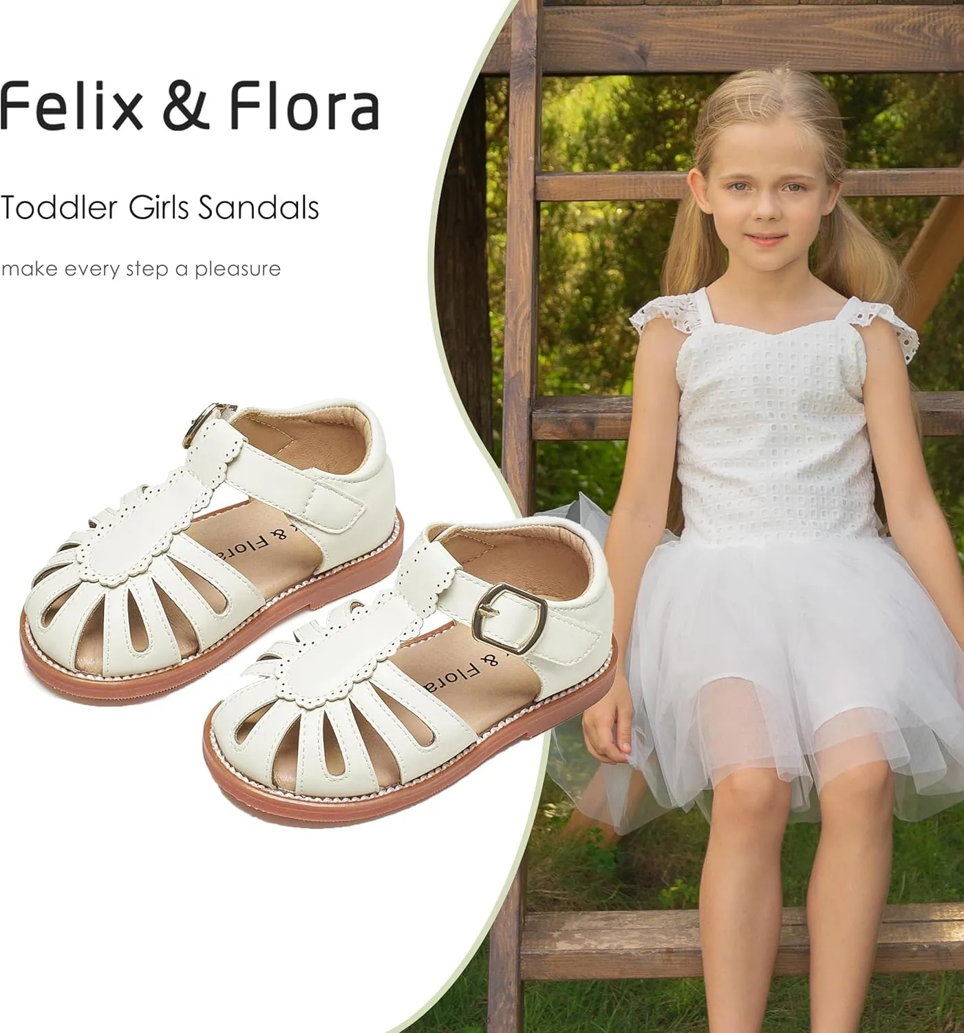 Felix & Flora Toddler Girls Sandals Soft Rubber Princess Flat Shoes Summer Flower Girl Shoes