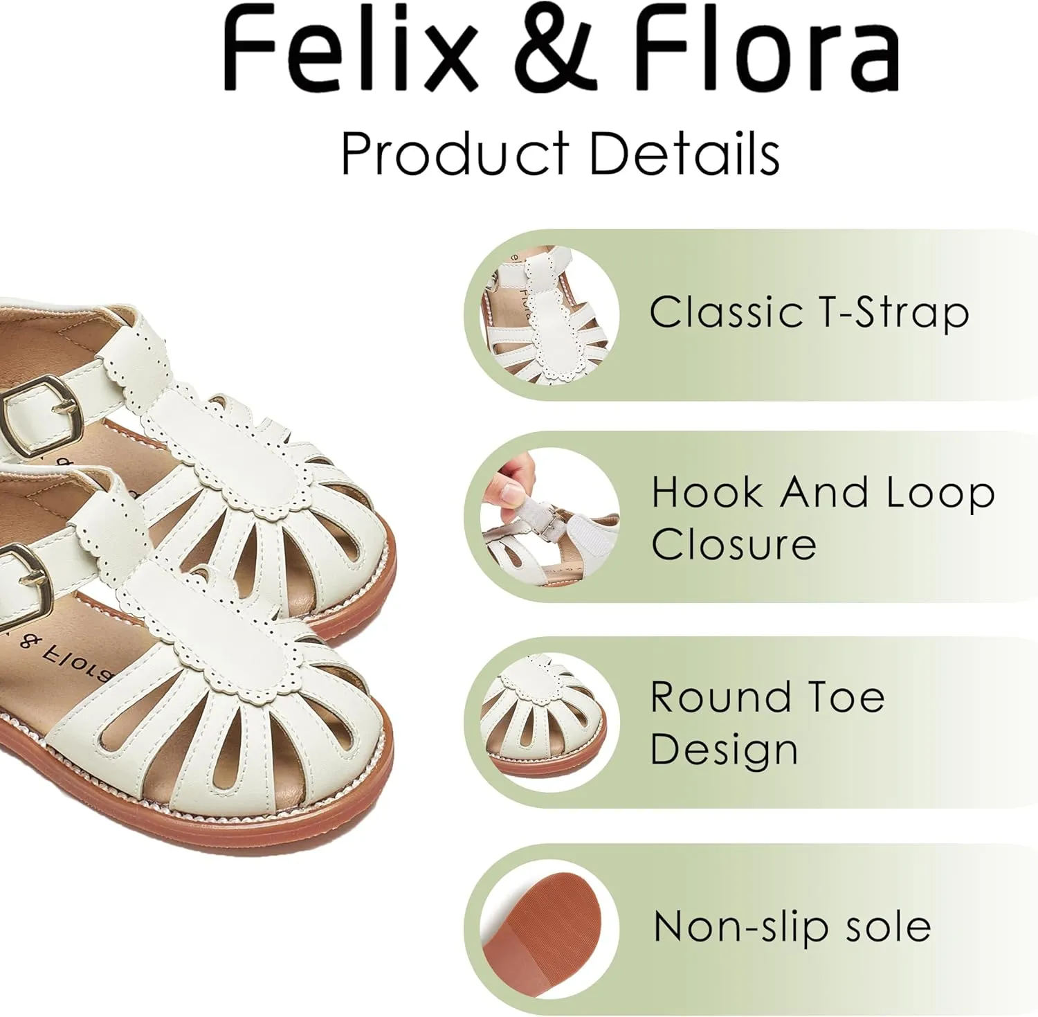 Felix & Flora Toddler Girls Sandals Soft Rubber Princess Flat Shoes Summer Flower Girl Shoes