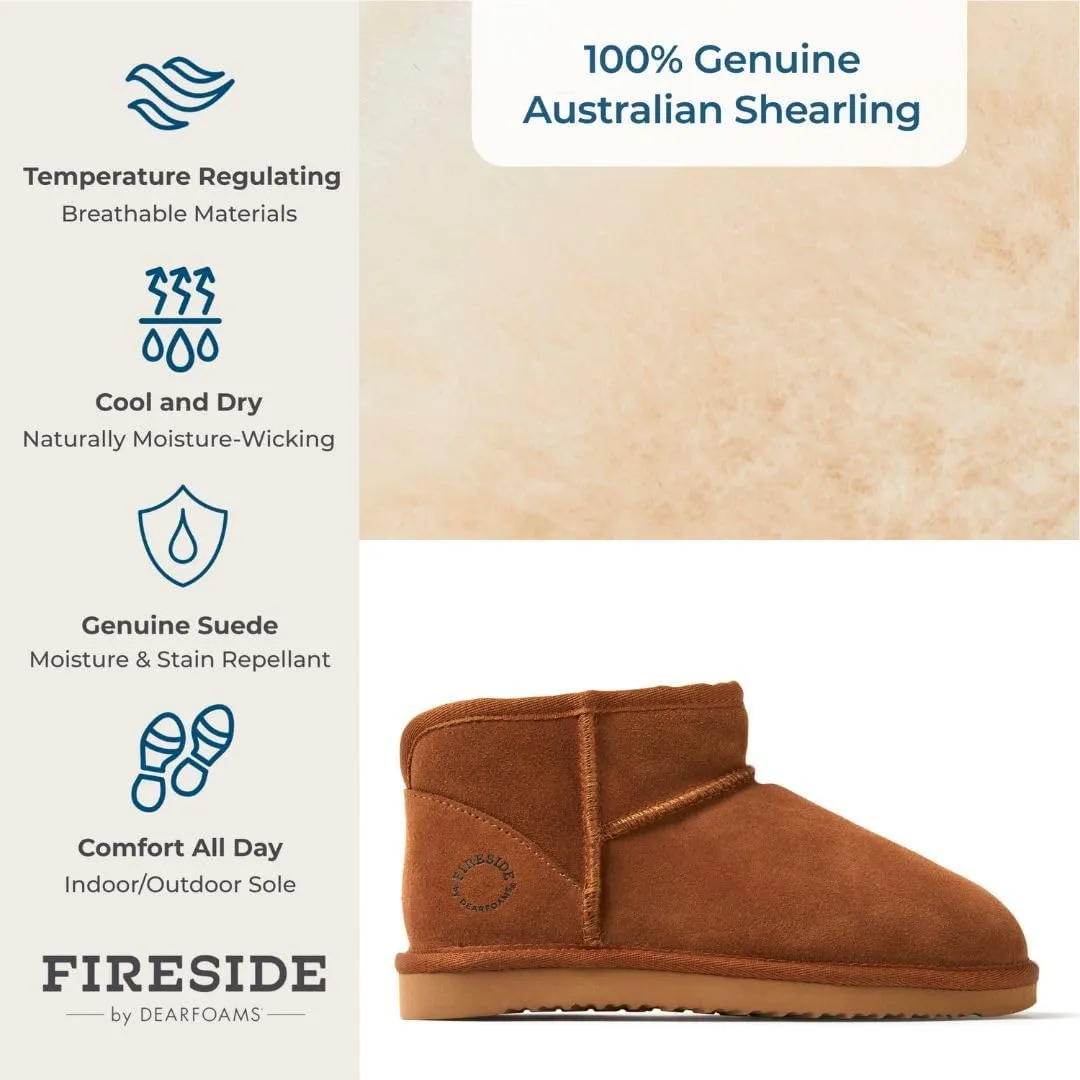 Fireside by Dearfoams Women's Riverland Shearling Fur Lined Mini Ankle Boot with Platform Slipper