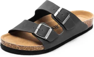 FITORY Mens Leather Insole Sandals with Two Buckles,Open Toe Slides for Indoor and Outdoor Size 7-14.5