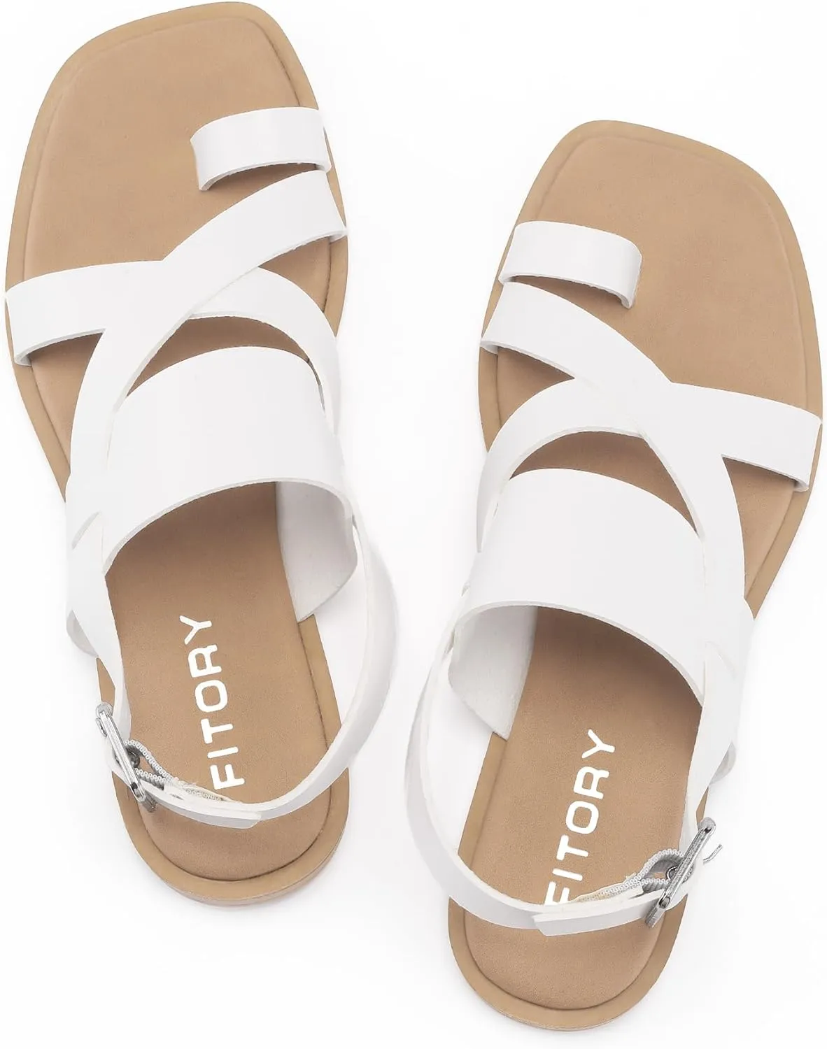 FITORY Womens Flat Adjustable Strap Sandals With Casual Fashion Slingback Slides and Split Toes Style for Lady Summer Size 6-11