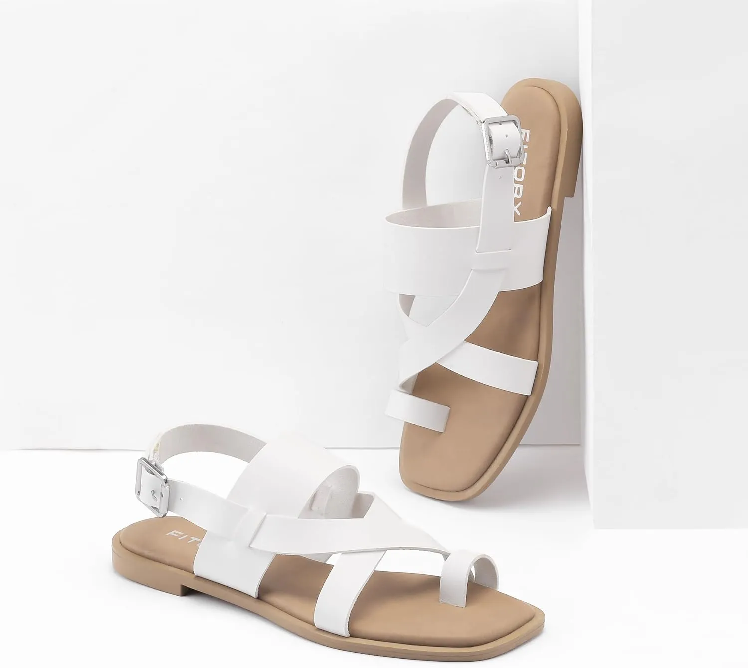 FITORY Womens Flat Adjustable Strap Sandals With Casual Fashion Slingback Slides and Split Toes Style for Lady Summer Size 6-11