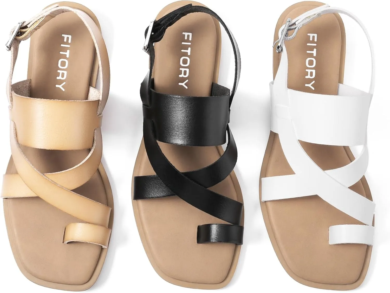 FITORY Womens Flat Adjustable Strap Sandals With Casual Fashion Slingback Slides and Split Toes Style for Lady Summer Size 6-11