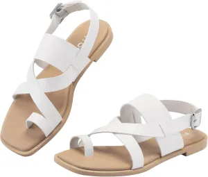 FITORY Womens Flat Adjustable Strap Sandals With Casual Fashion Slingback Slides and Split Toes Style for Lady Summer Size 6-11