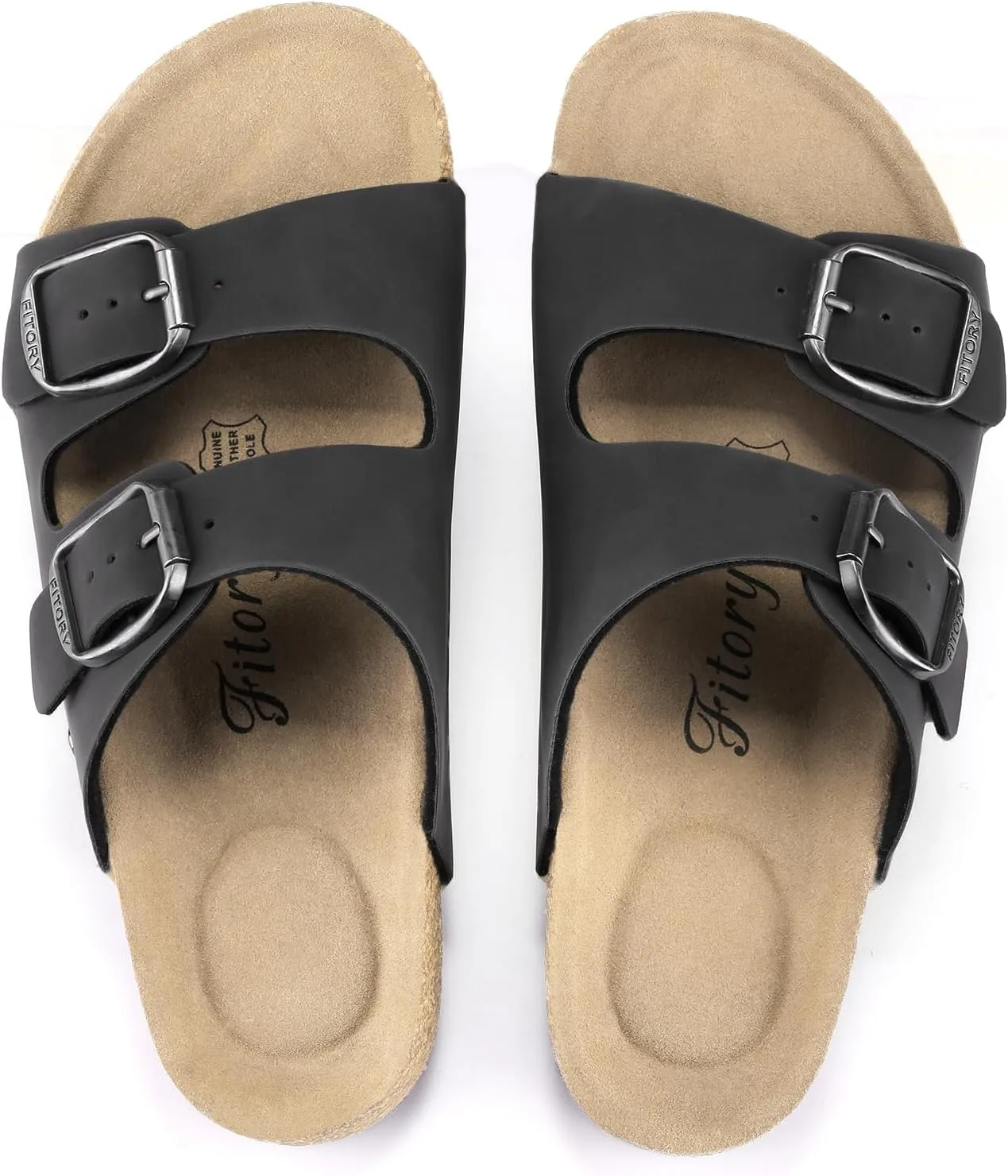 FITORY Womens Flat Sandals with Suede Insole, Open Toe Adjustable Slides for Summer Size 6-11