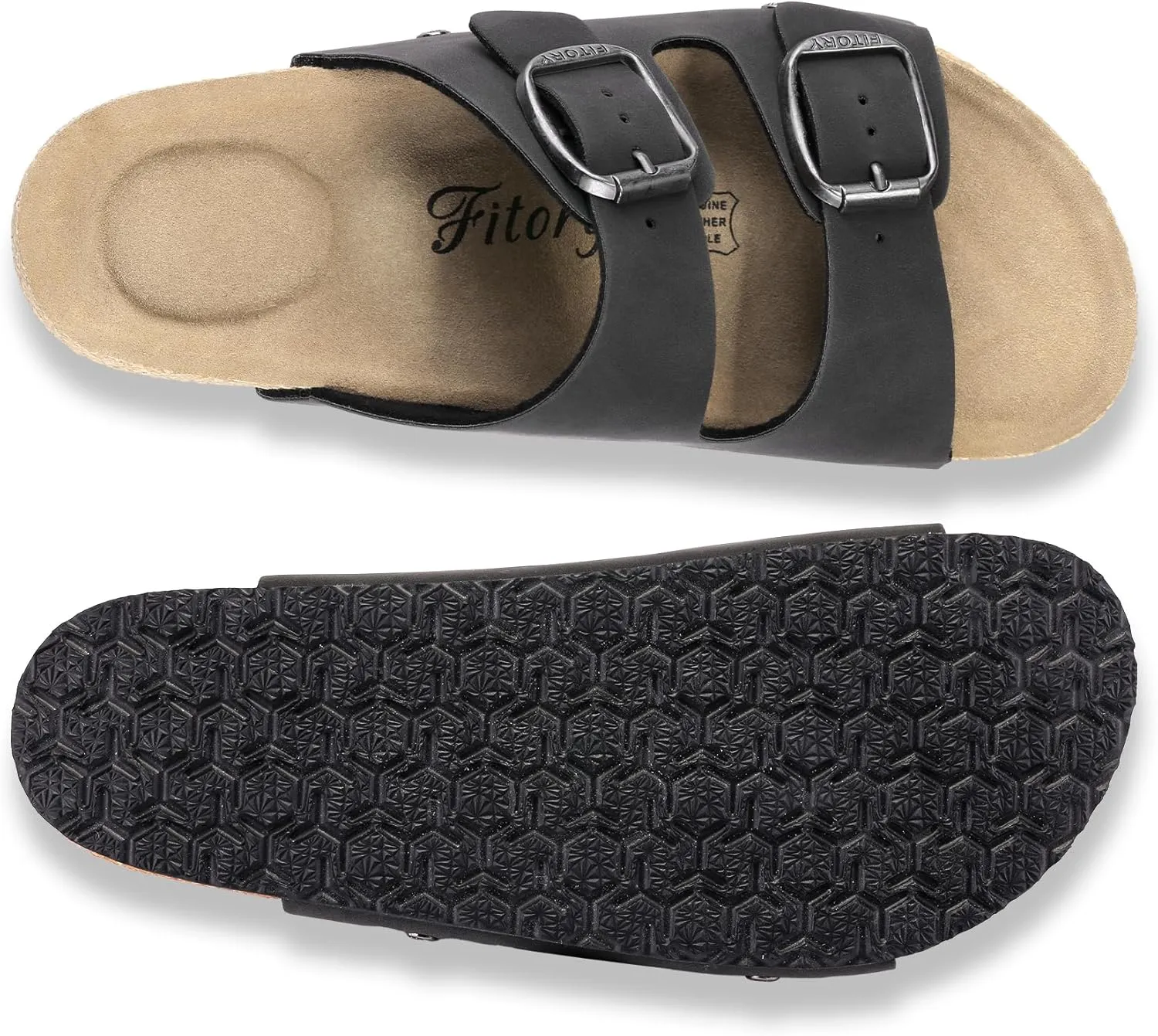 FITORY Womens Flat Sandals with Suede Insole, Open Toe Adjustable Slides for Summer Size 6-11