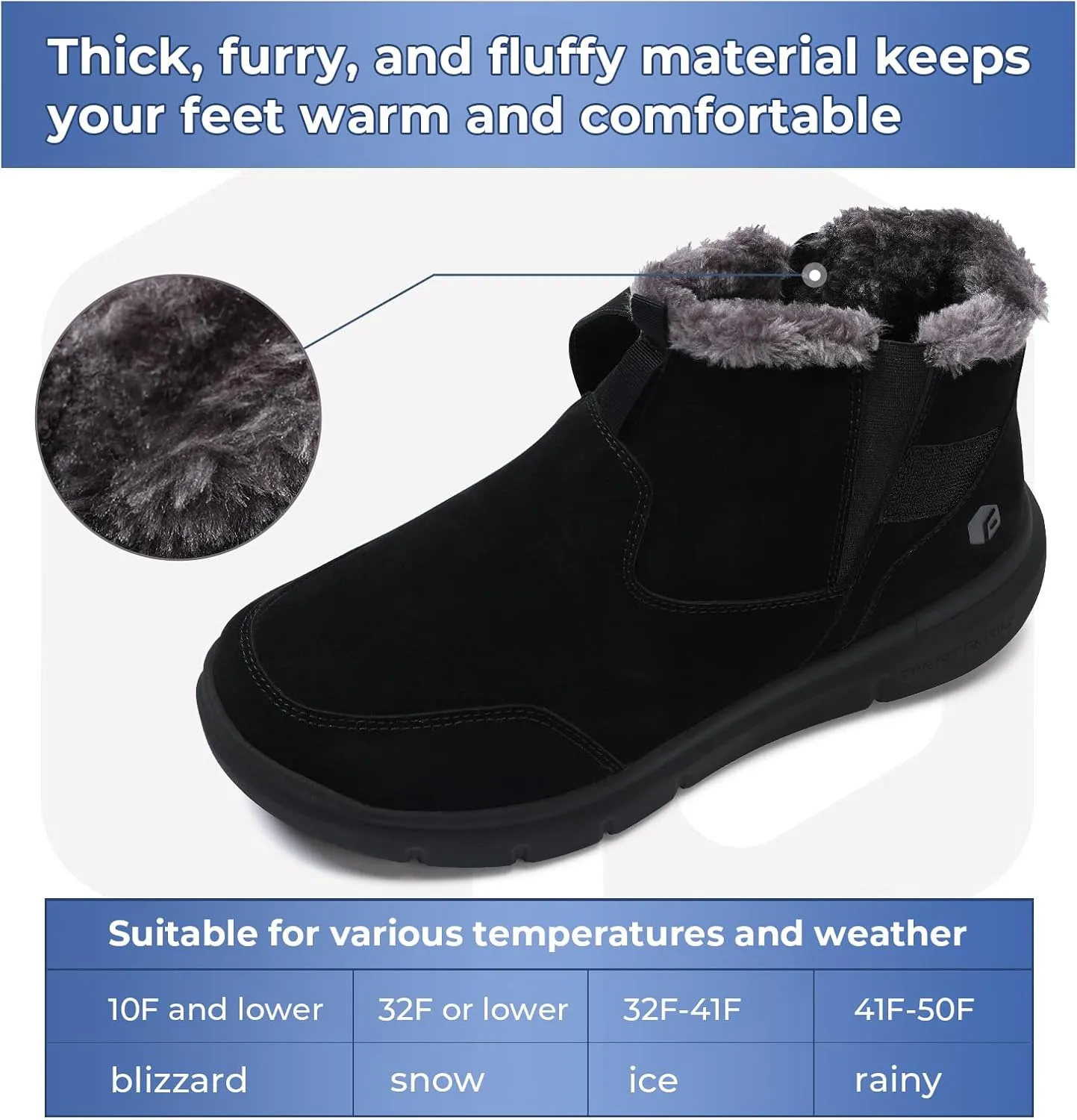 FitVille Mens Winter Boots Wide Width Outdoor Lightweight Snow Boots for Men Waterproof Insulated Thick Fur Mens Extra Wide Snow Boots V1
