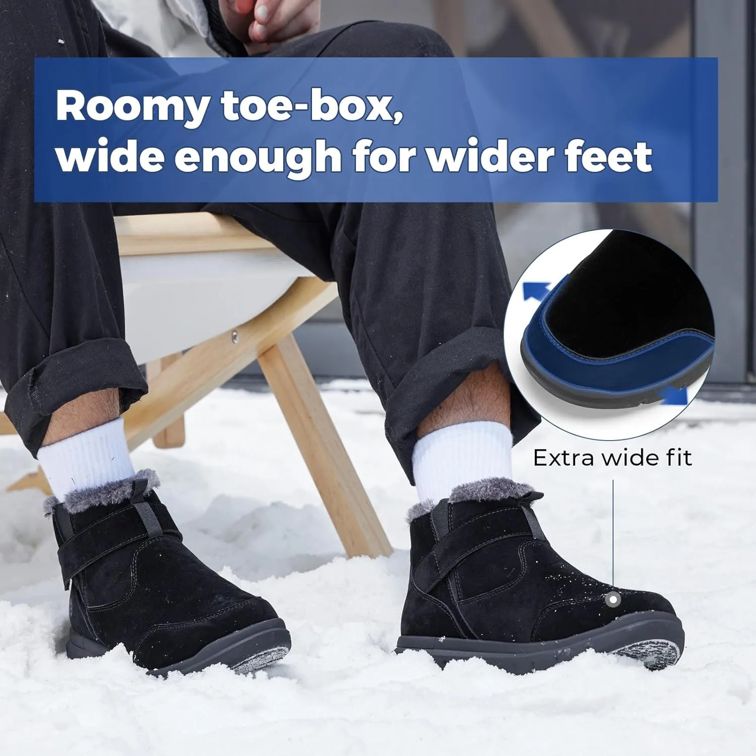 FitVille Mens Winter Boots Wide Width Outdoor Lightweight Snow Boots for Men Waterproof Insulated Thick Fur Mens Extra Wide Snow Boots V1