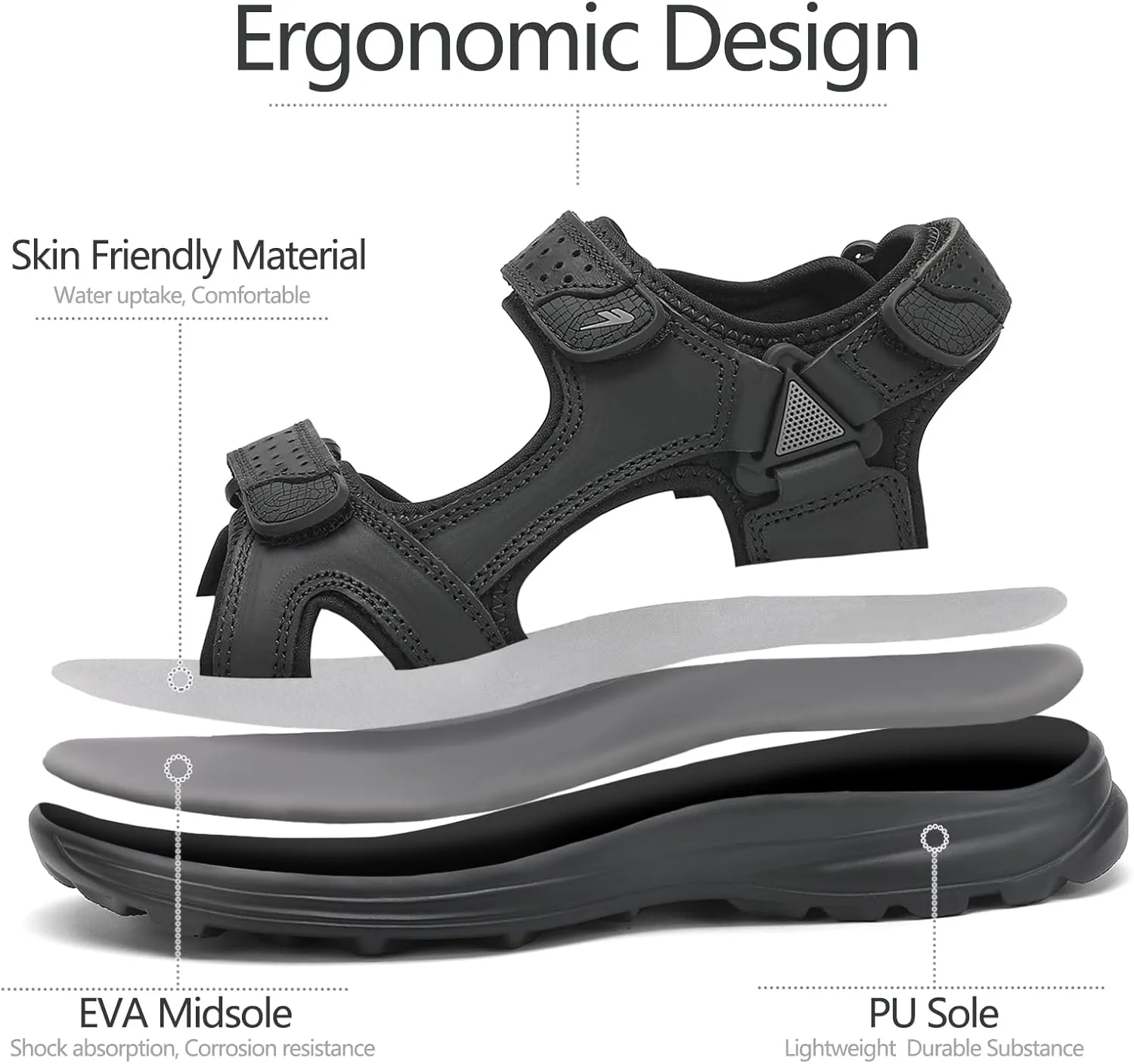 FLARUT Men's Sport Sandals Outdoor Hiking Sandal Open Toe Walking Sandals for Summer Beach Water Shoes