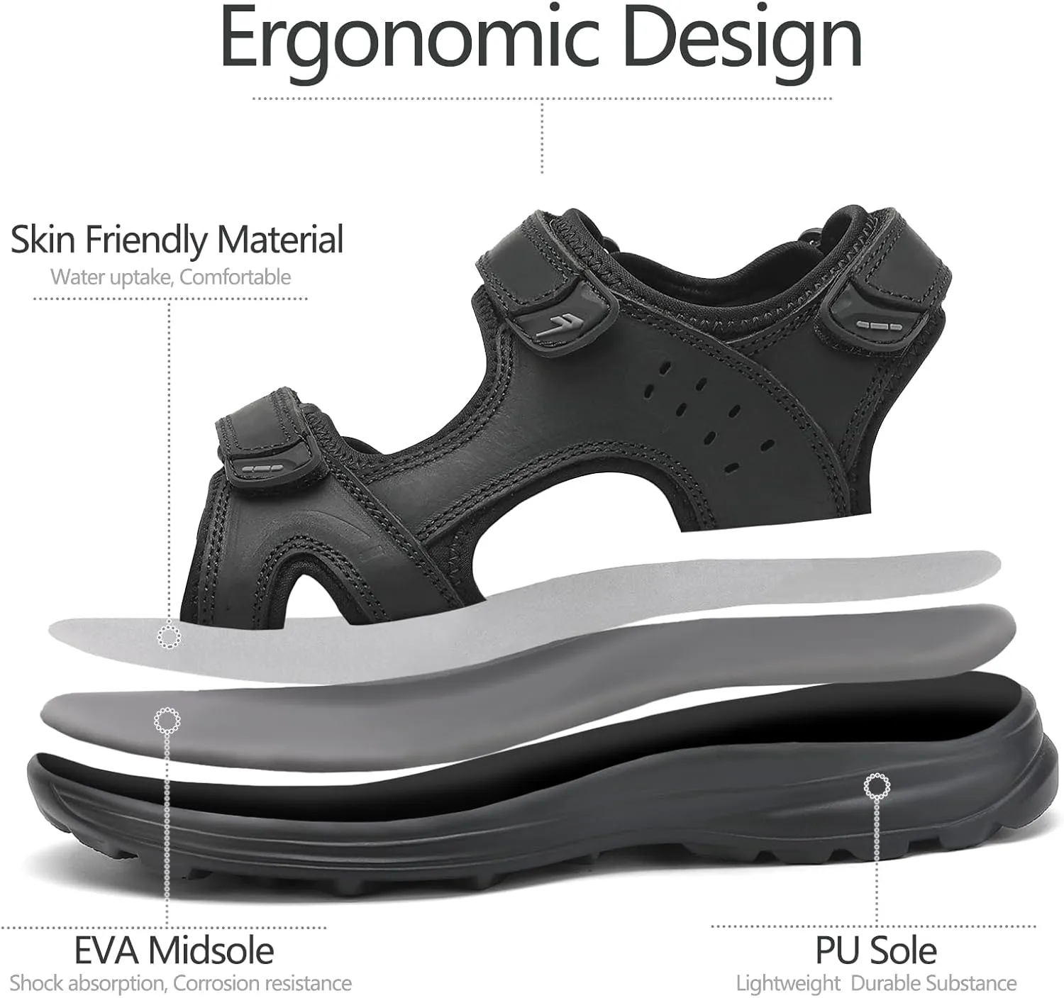 FLARUT Men's Sport Sandals Outdoor Hiking Sandal Open Toe Walking Sandals for Summer Beach Water Shoes