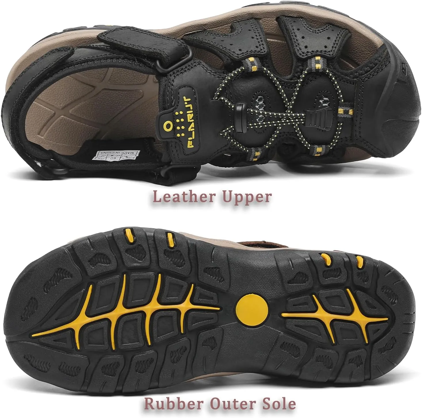 FLARUT Men's Sport Sandals Outdoor Hiking Sandals Closed Toe Leather Athletic Lightweight Trail Walking Casual Sandals Water Shoes