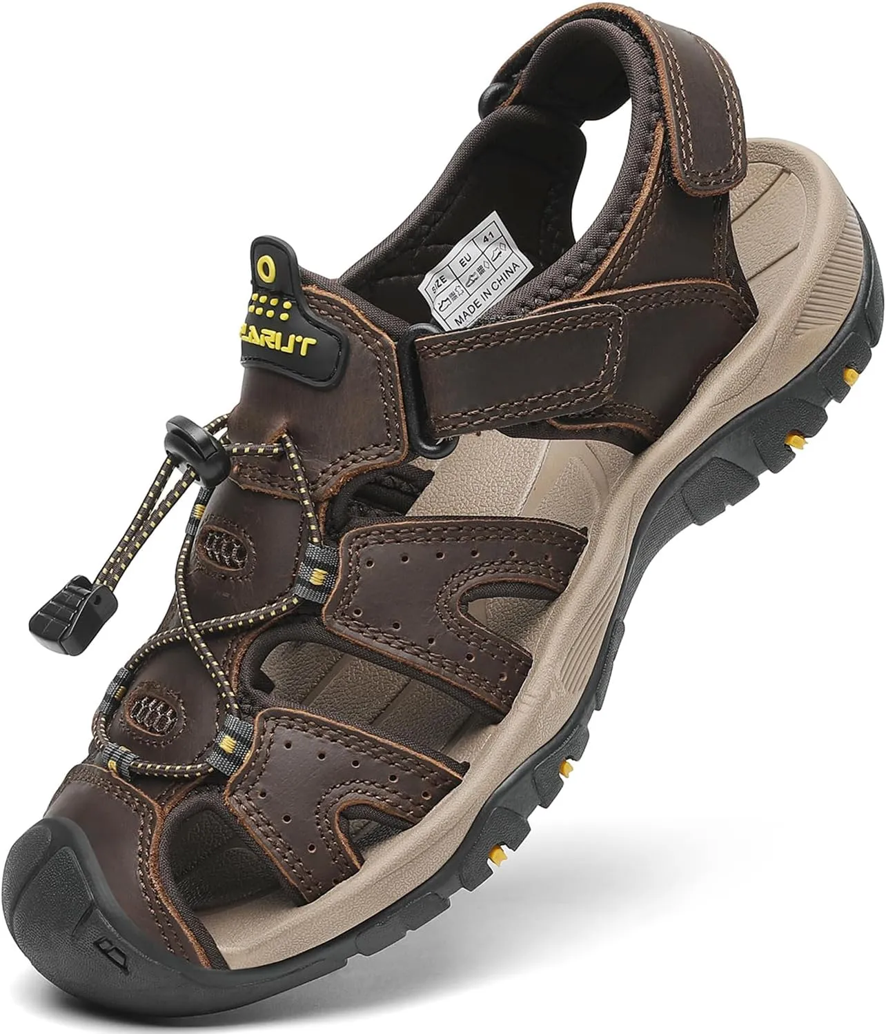 FLARUT Men's Sport Sandals Outdoor Hiking Sandals Closed Toe Leather Athletic Lightweight Trail Walking Casual Sandals Water Shoes