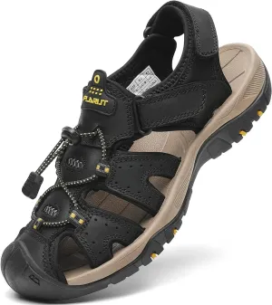 FLARUT Men's Sport Sandals Outdoor Hiking Sandals Closed Toe Leather Athletic Lightweight Trail Walking Casual Sandals Water Shoes