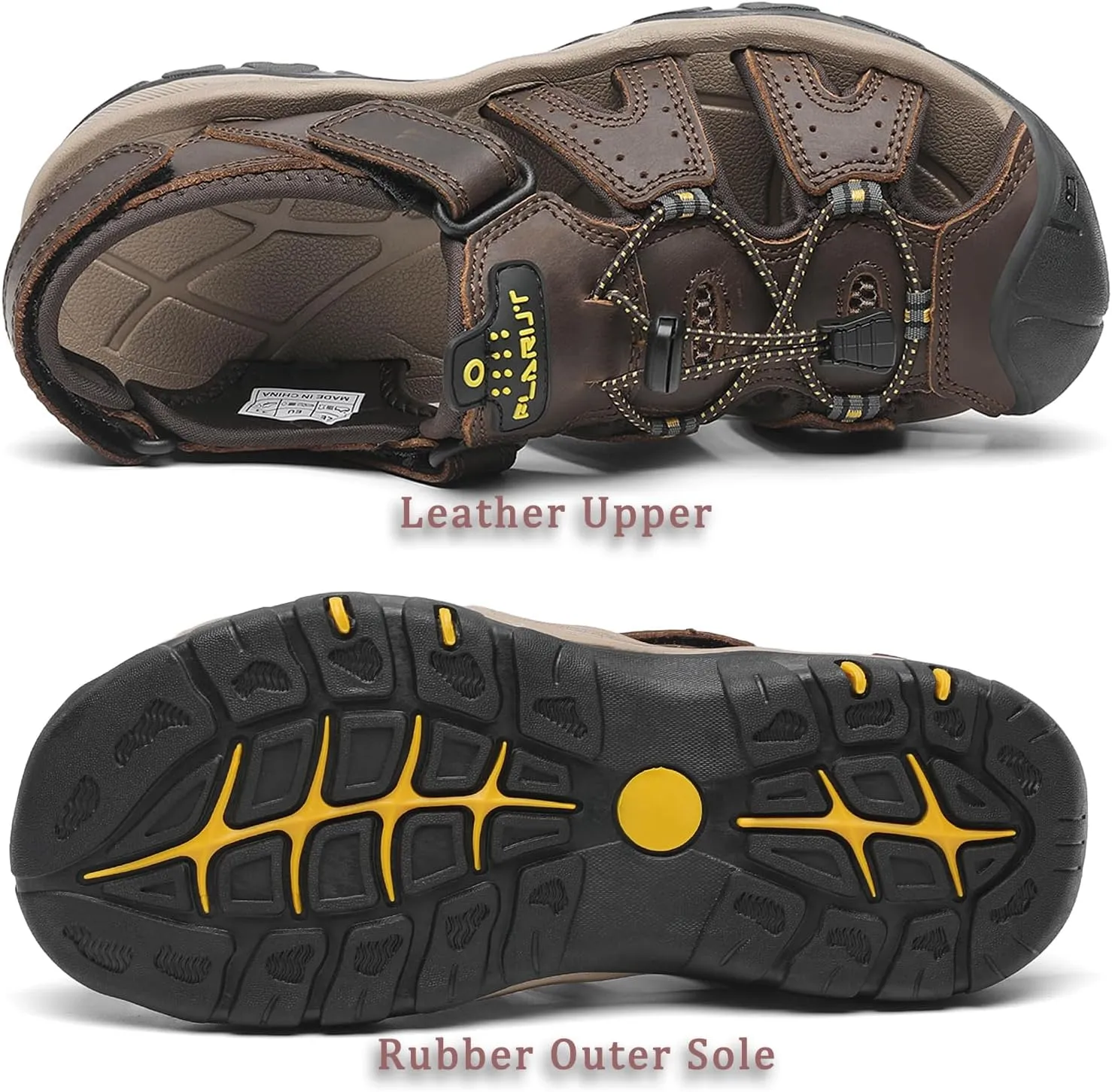 FLARUT Men's Sport Sandals Outdoor Hiking Sandals Closed Toe Leather Athletic Lightweight Trail Walking Casual Sandals Water Shoes