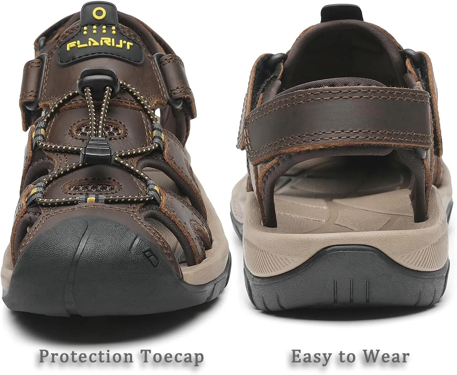 FLARUT Men's Sport Sandals Outdoor Hiking Sandals Closed Toe Leather Athletic Lightweight Trail Walking Casual Sandals Water Shoes