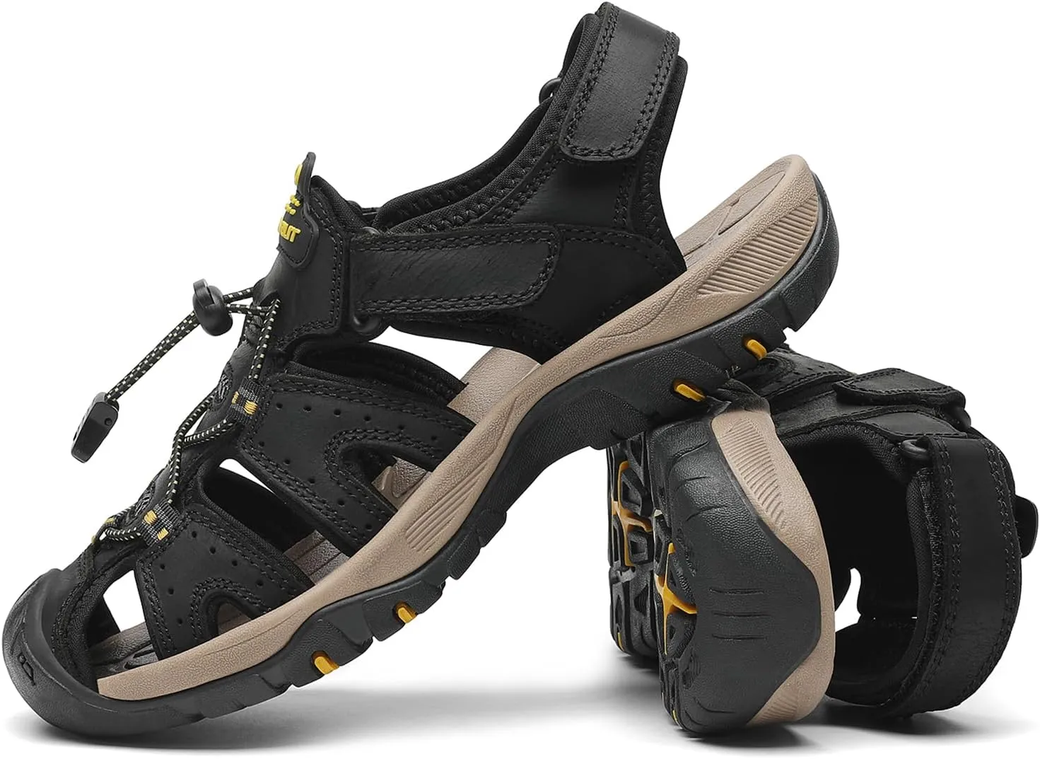 FLARUT Men's Sport Sandals Outdoor Hiking Sandals Closed Toe Leather Athletic Lightweight Trail Walking Casual Sandals Water Shoes