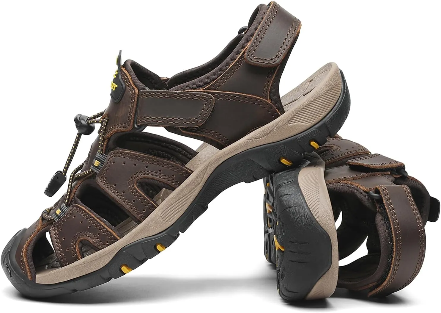 FLARUT Men's Sport Sandals Outdoor Hiking Sandals Closed Toe Leather Athletic Lightweight Trail Walking Casual Sandals Water Shoes