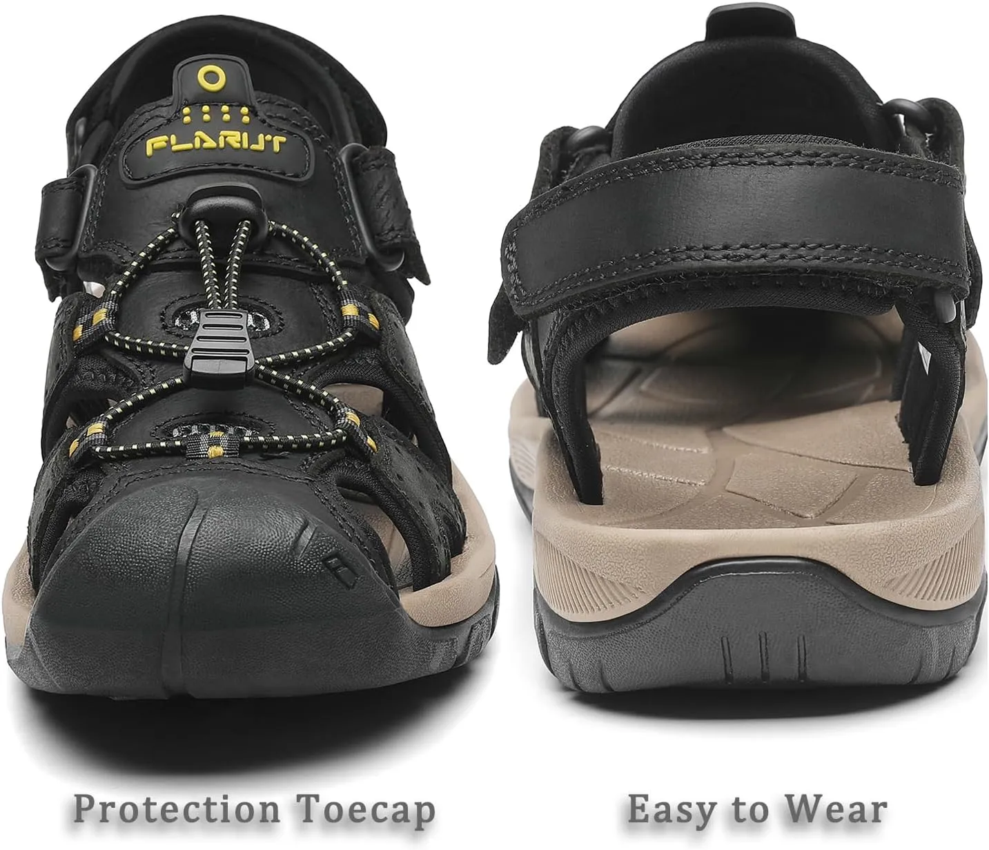 FLARUT Men's Sport Sandals Outdoor Hiking Sandals Closed Toe Leather Athletic Lightweight Trail Walking Casual Sandals Water Shoes