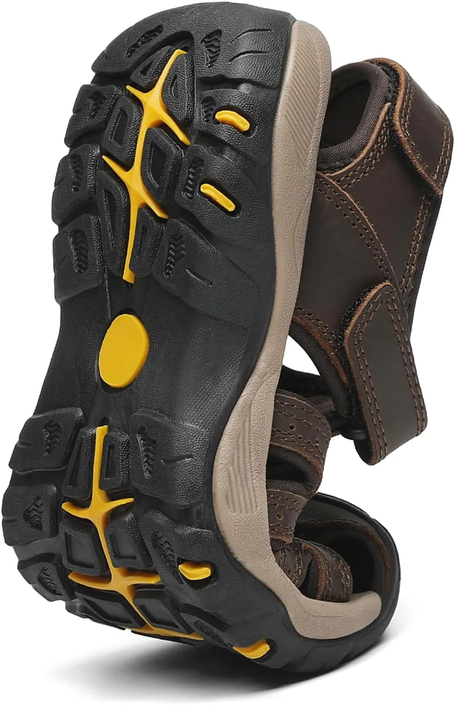 FLARUT Men's Sport Sandals Outdoor Hiking Sandals Closed Toe Leather Athletic Lightweight Trail Walking Casual Sandals Water Shoes