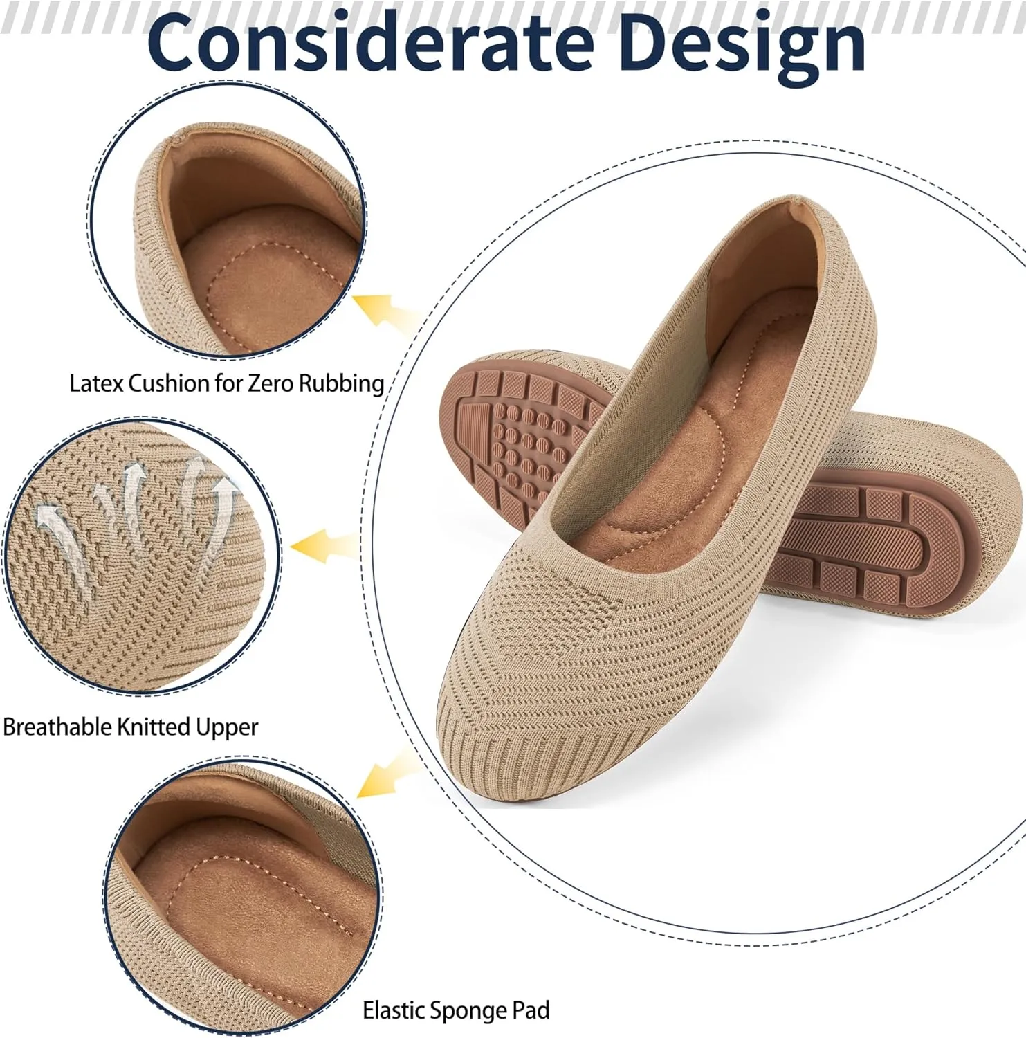 Flats for Women Ballets Shoes: Comfortable Knitted Dressy Work Flats - Ladies Wedding Flat Casual Shoes