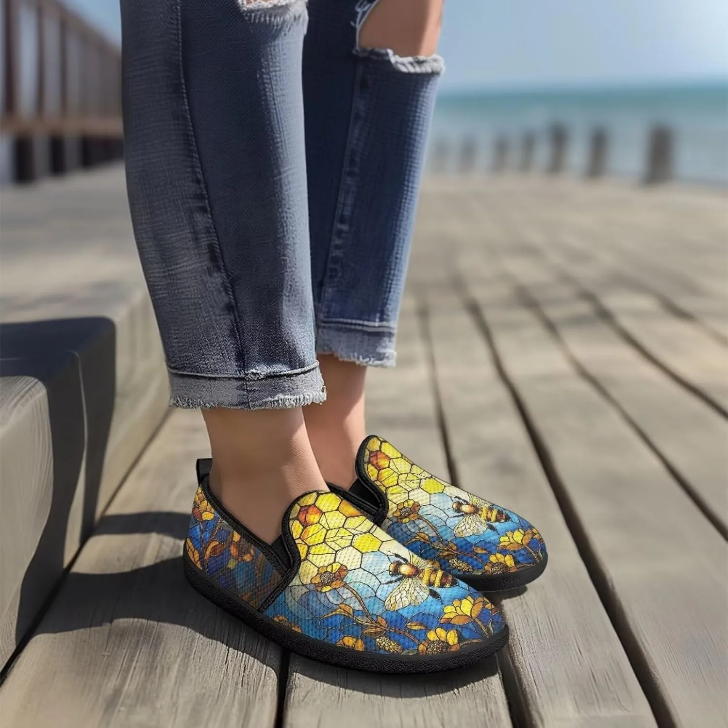 Floral Women's Slip On Flats Comfort Casual Loafers Soft Fashion Walking Shoes Ladies Travel Dress Shoes SizeUS 6-11