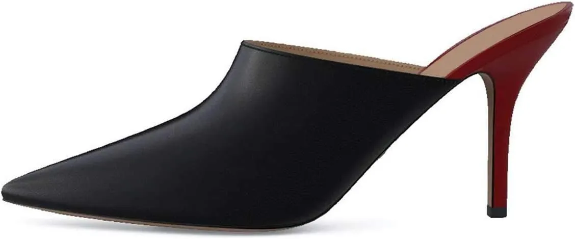 FSJ Women Dressy Thin High Heel Slide Sandals Pointed Toe Mules Slip on Loafers Stiletto Pumps Shoes Size 4-15 US