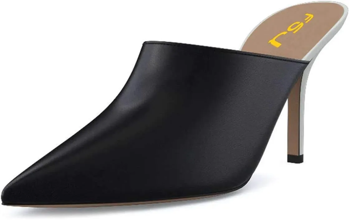 FSJ Women Dressy Thin High Heel Slide Sandals Pointed Toe Mules Slip on Loafers Stiletto Pumps Shoes Size 4-15 US
