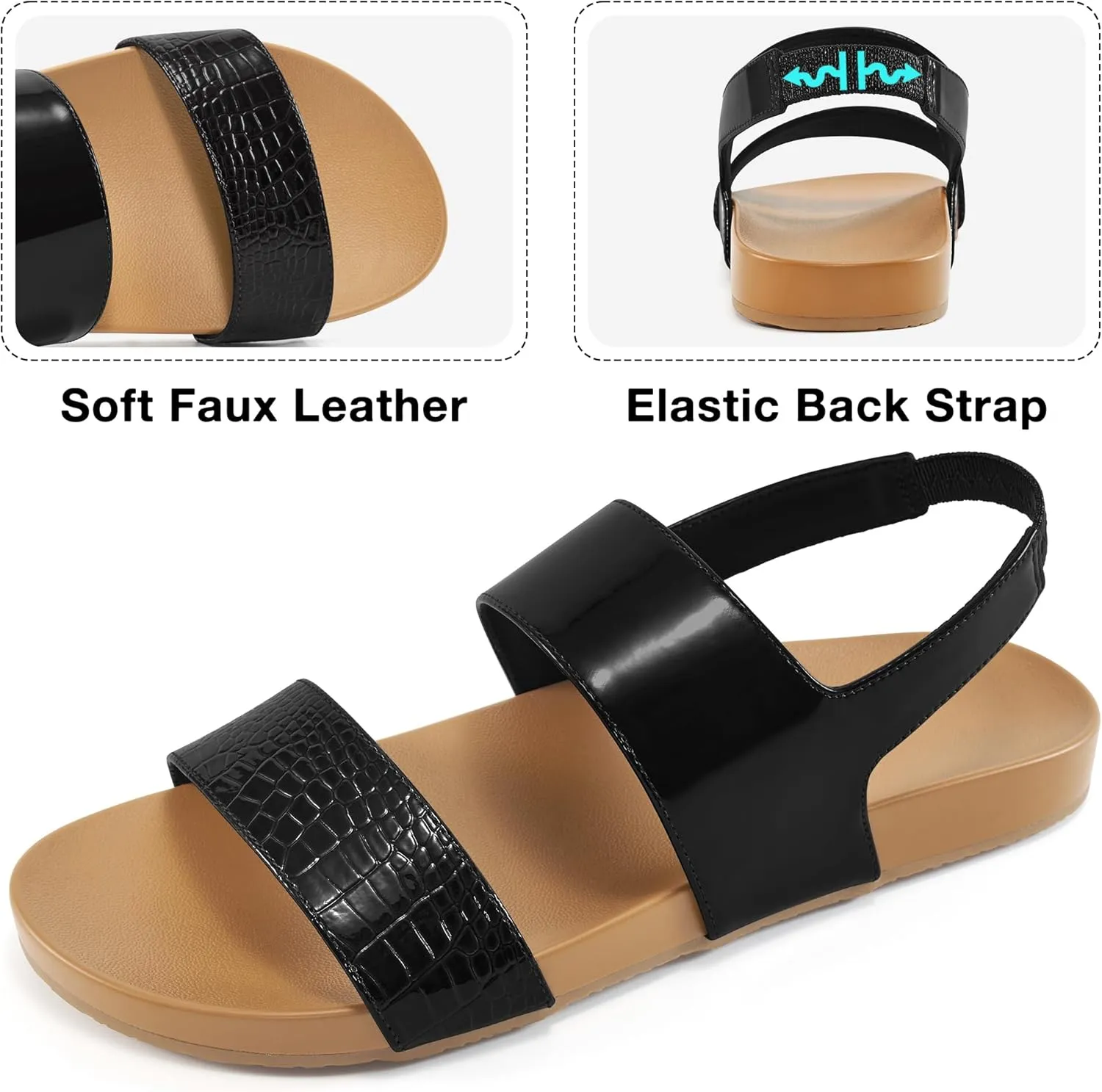 FUDYNMALC Womens Walking Sandals Comfortable: Summer Orthopedic Shoes Casual Slip On Footwear with Elastic Straps Outdoor Beach Flats