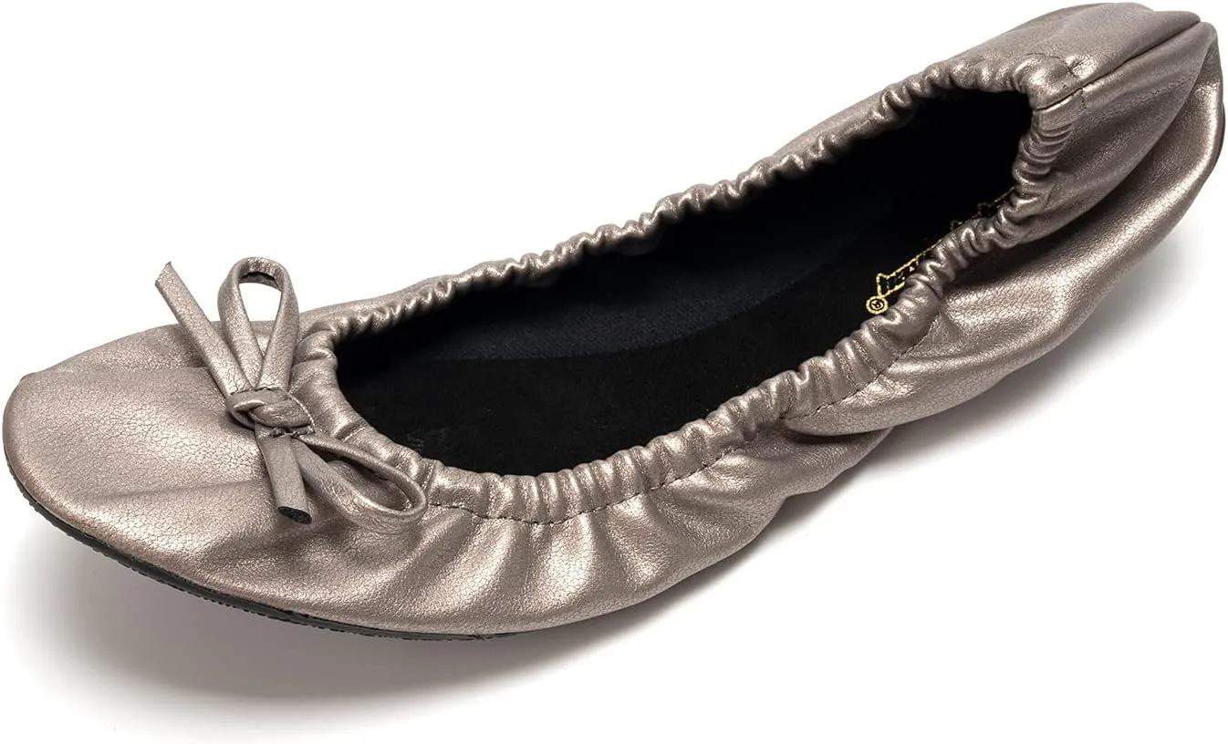 FUNKYMONKEY Foldable Ballet Flats for Women's, Comfortable Portable Travel Roll Up Walking Shoes
