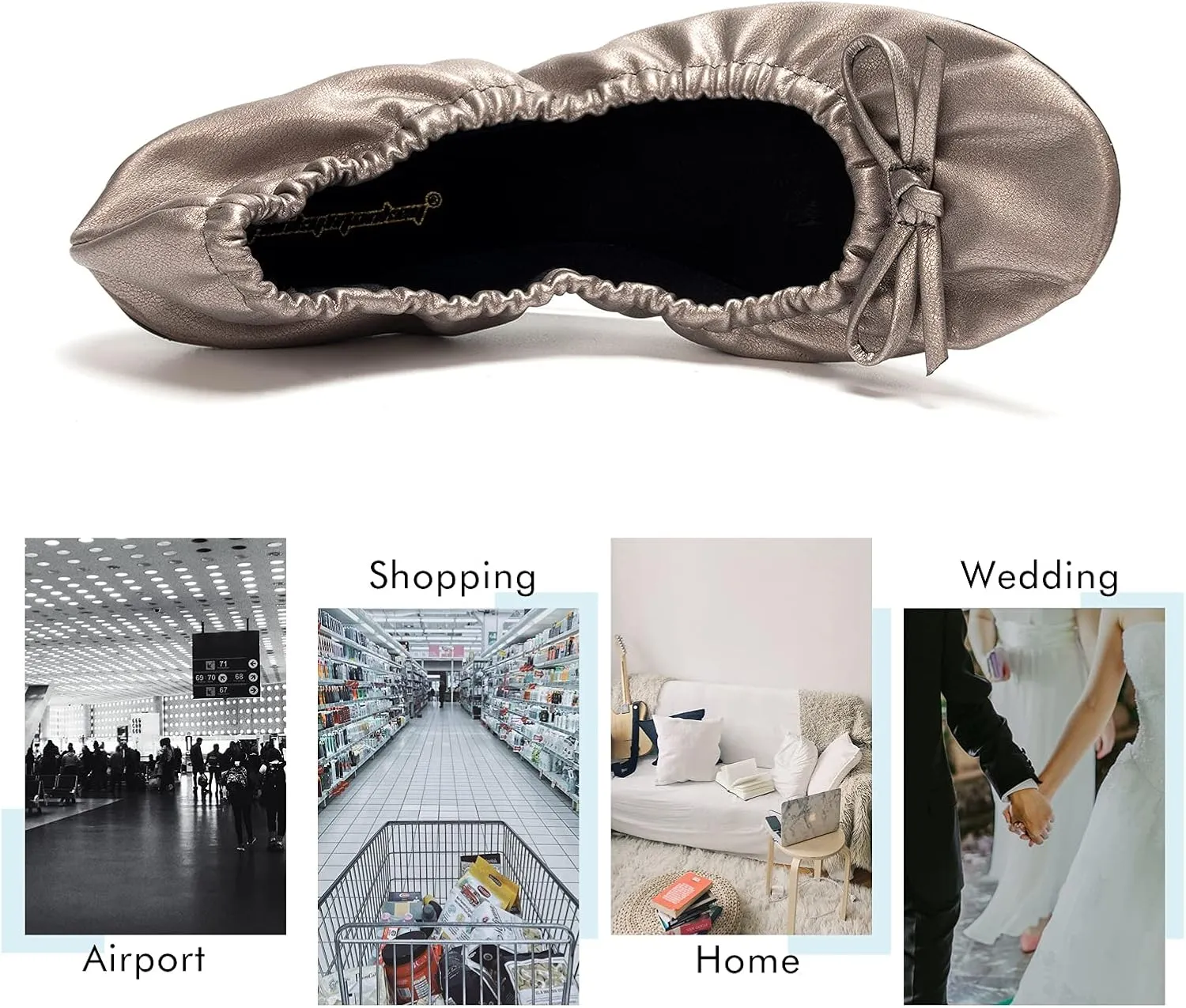 FUNKYMONKEY Foldable Ballet Flats for Women's, Comfortable Portable Travel Roll Up Walking Shoes