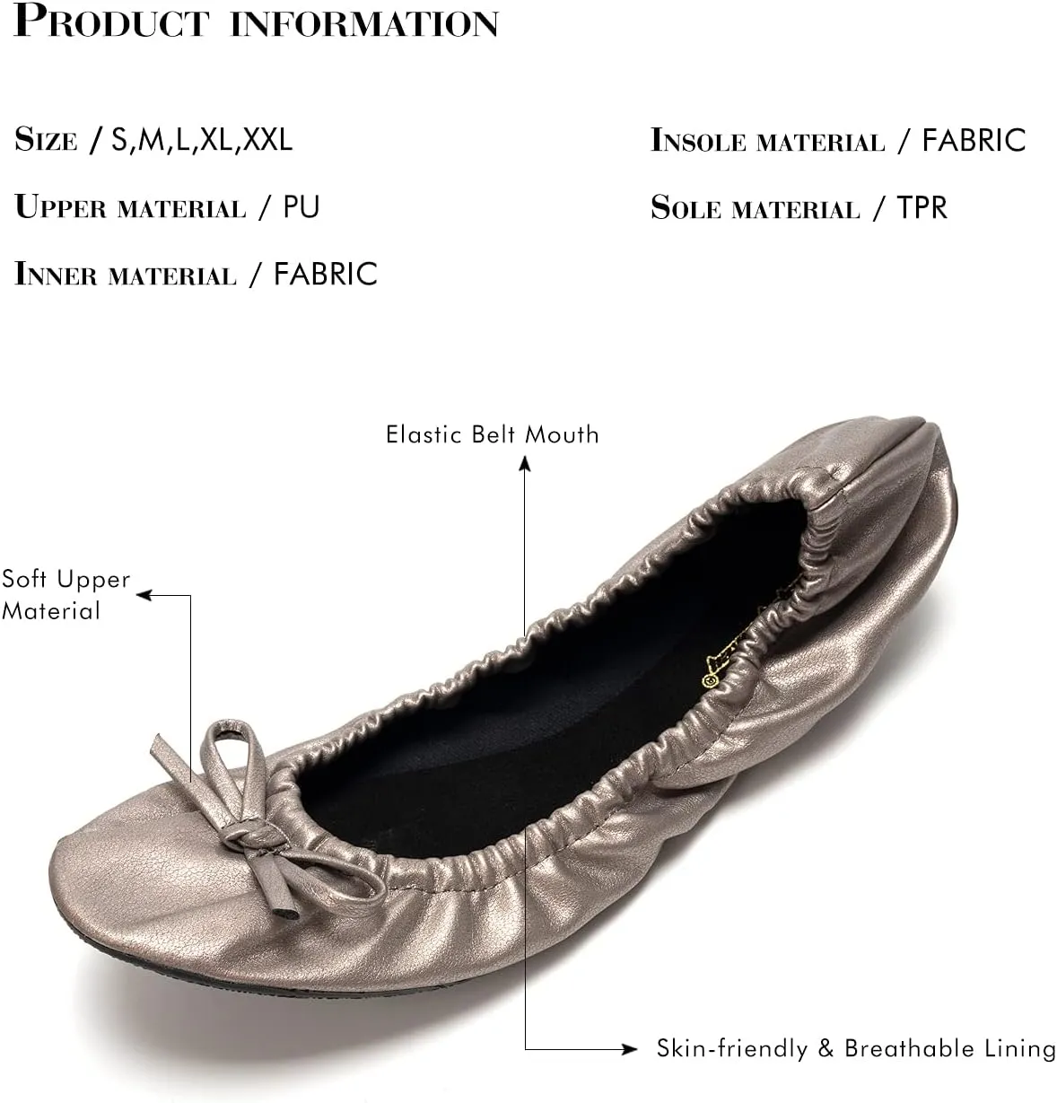 FUNKYMONKEY Foldable Ballet Flats for Women's, Comfortable Portable Travel Roll Up Walking Shoes