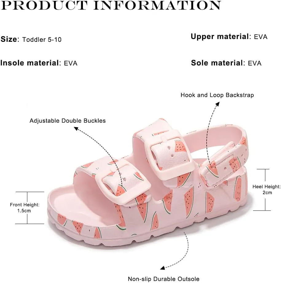 FUNKYMONKEY Unisex-Child Slides Double Buckle Adjustable EVA Flat Sandals for Boys Girls