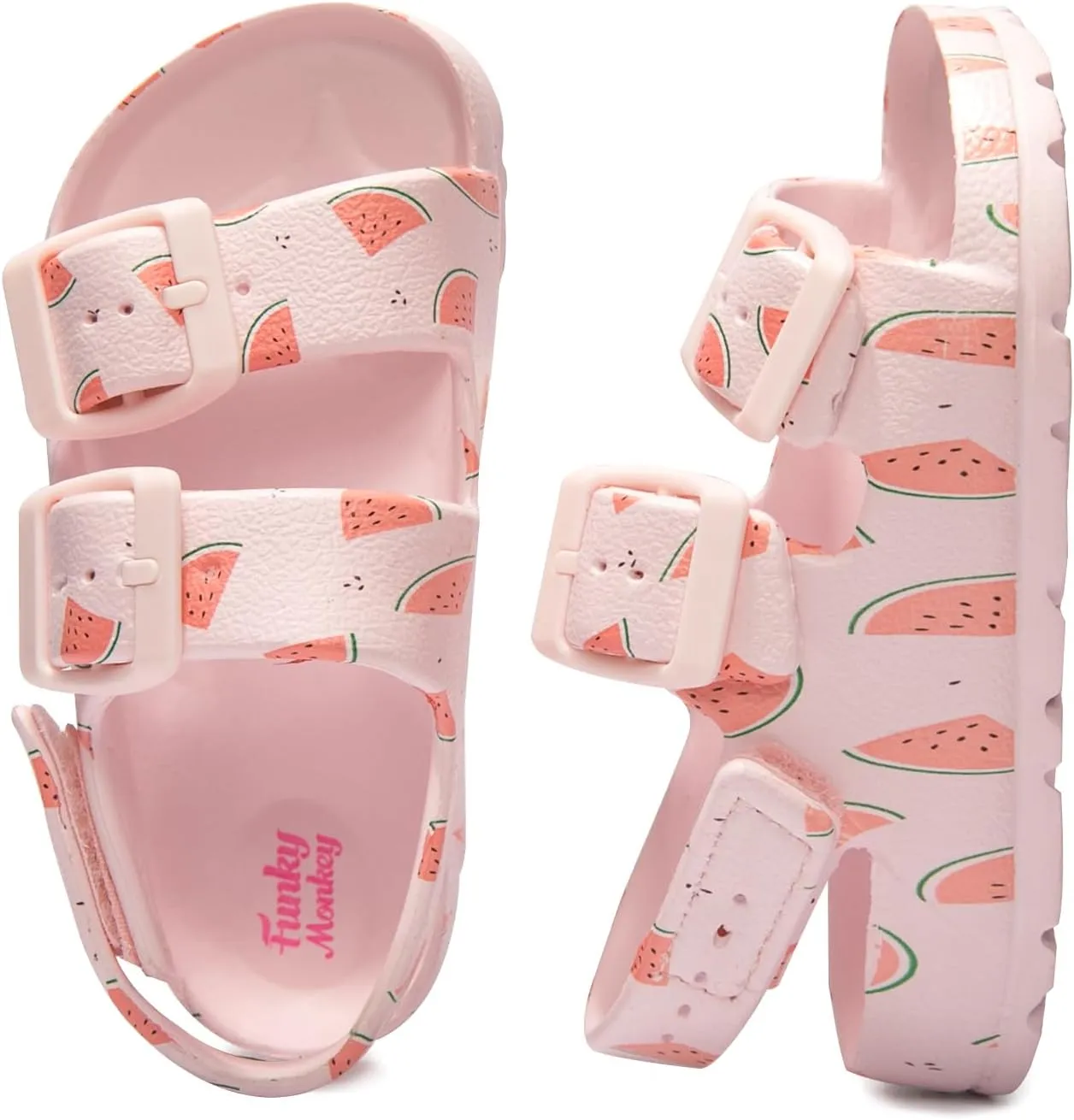 FUNKYMONKEY Unisex-Child Slides Double Buckle Adjustable EVA Flat Sandals for Boys Girls