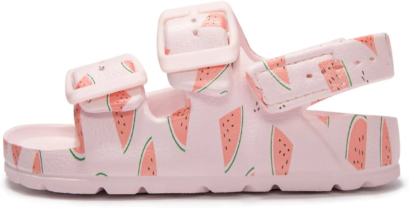 FUNKYMONKEY Unisex-Child Slides Double Buckle Adjustable EVA Flat Sandals for Boys Girls